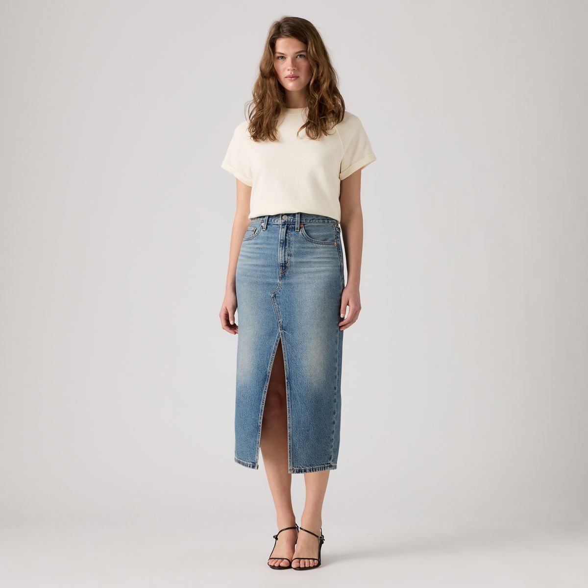 Deconstructed Slit Midi Skirt — Welcome - Medium Wash