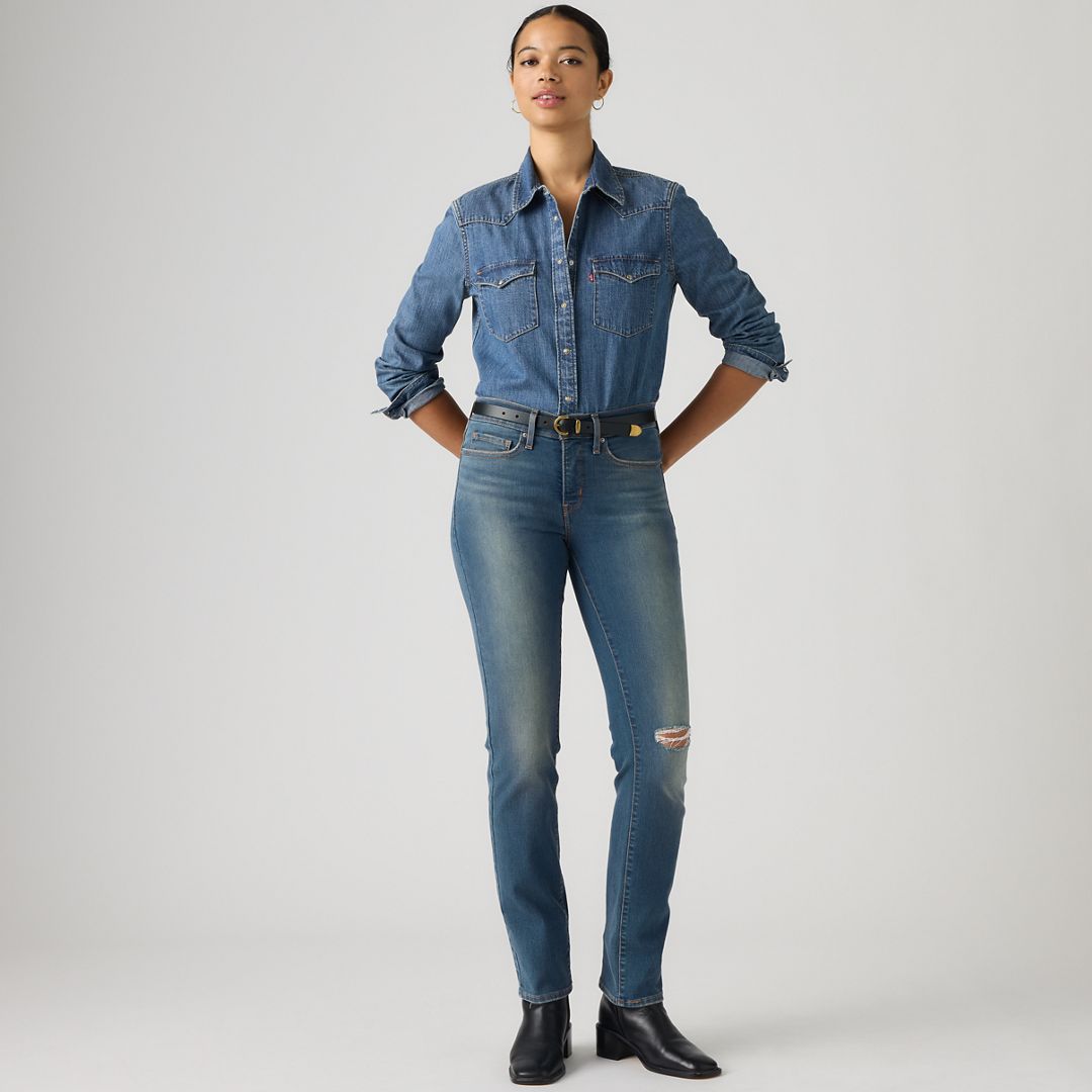 Levi's Women's Mid Rise 314 Shaping Staight Jeans, 27, Blue