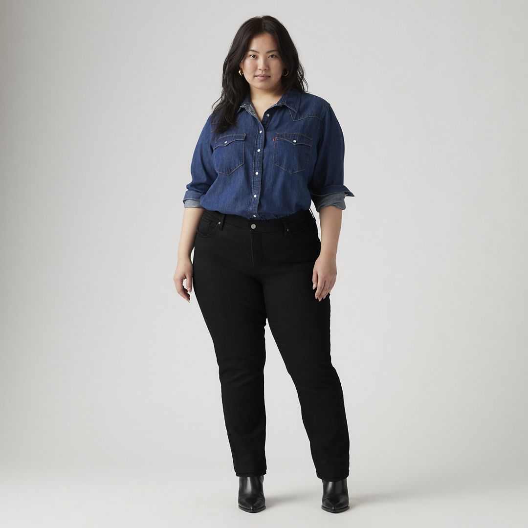 Levi's Trendy Plus Size 314 Mid-Rise Shaping Straight-Leg Jeans - Soft Black
