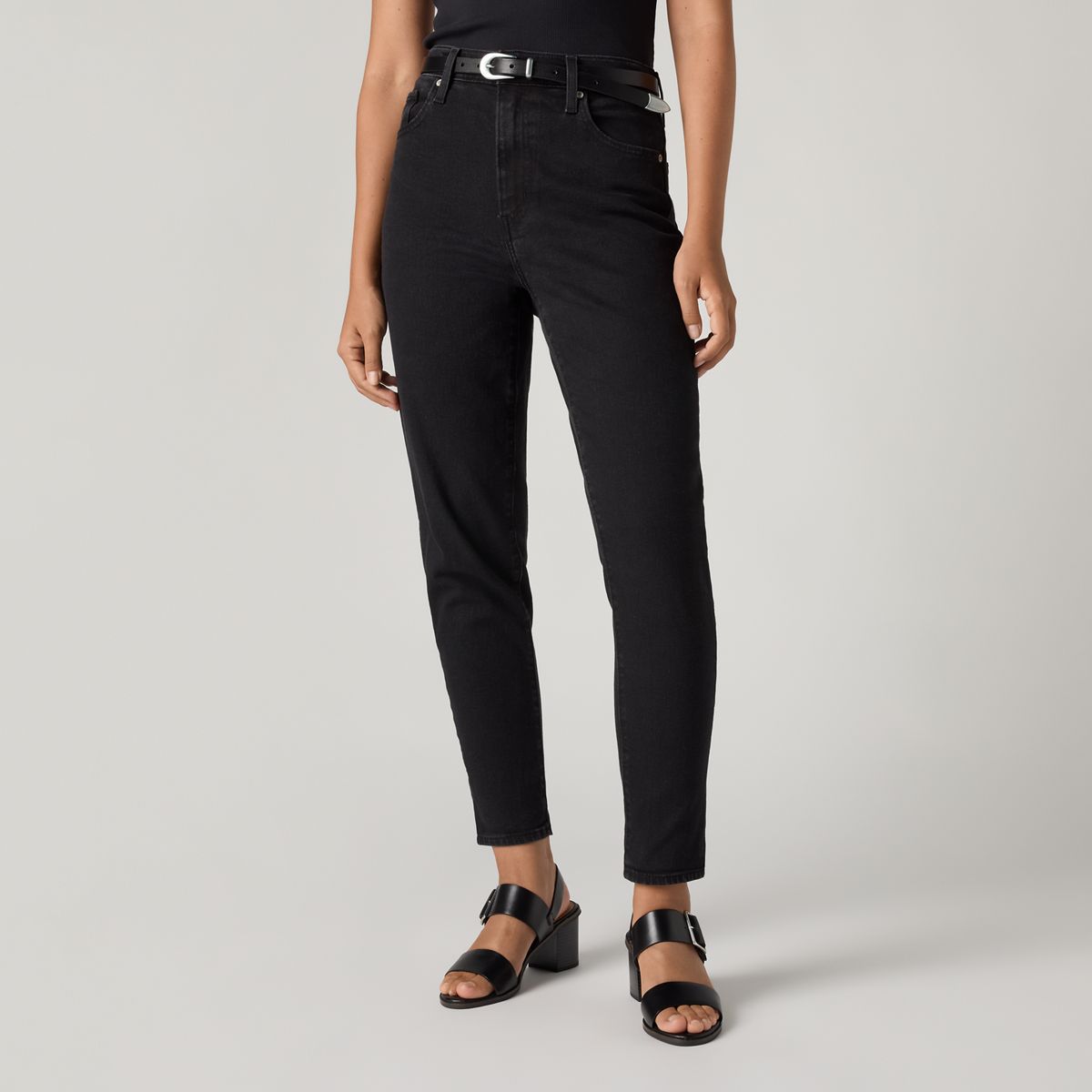High Waisted Mom Jeans — Flash Black - Black