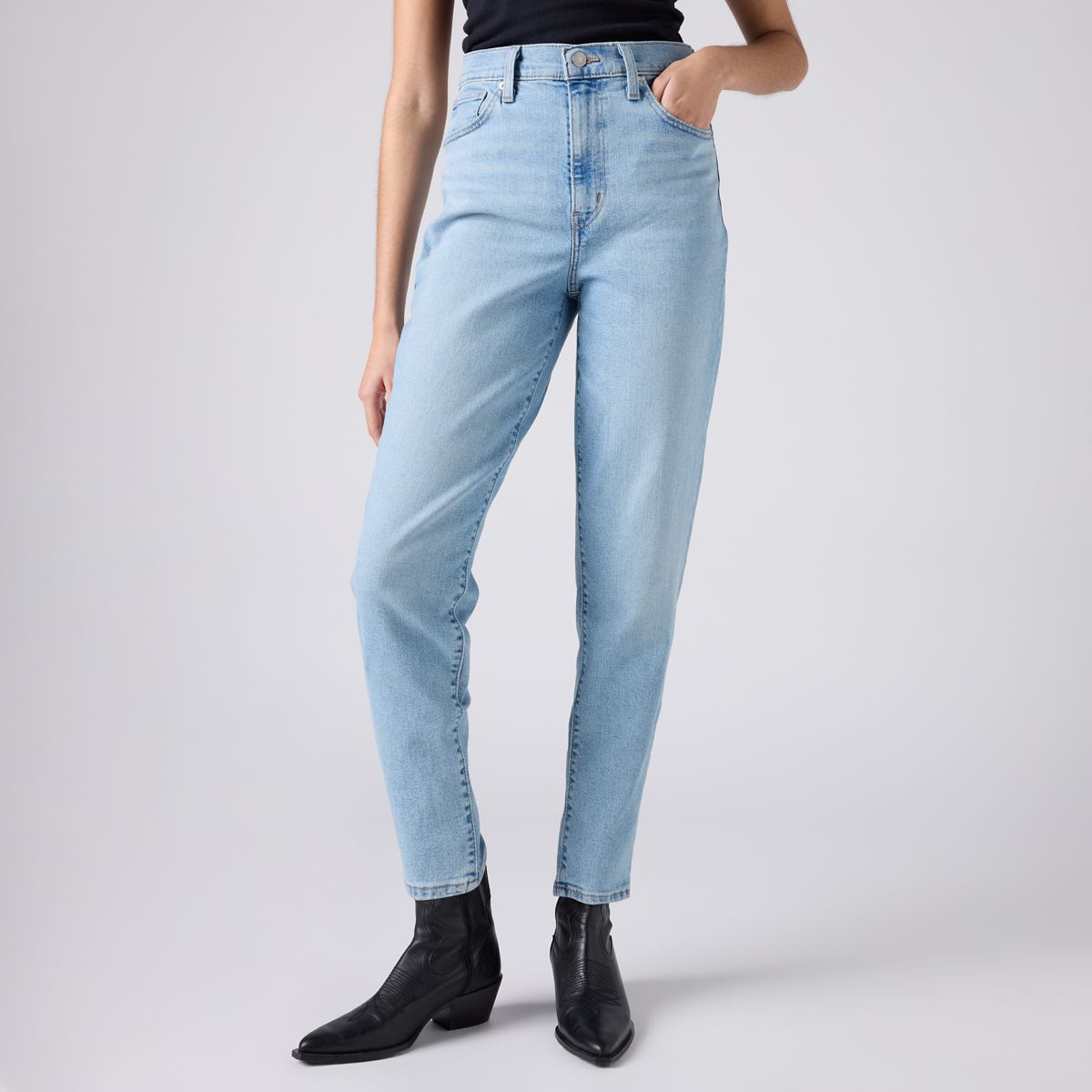 High Waisted Mom Jeans — Light Indigo Worn In - Light Wash