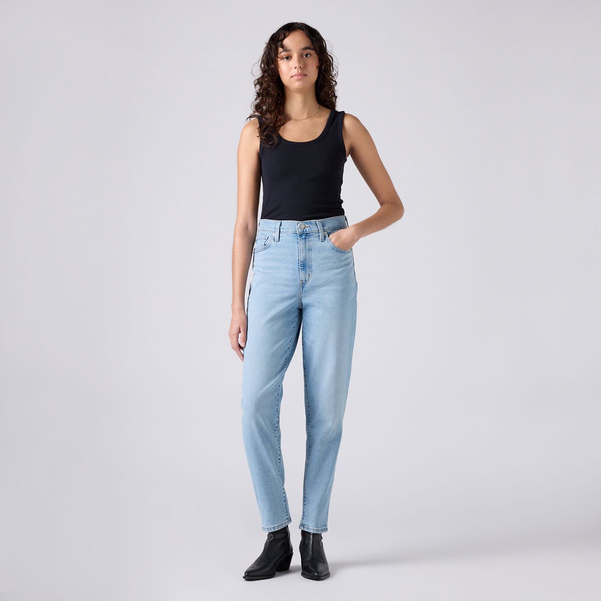 High Waisted Mom Jeans — Light Indigo Worn In - Light Wash