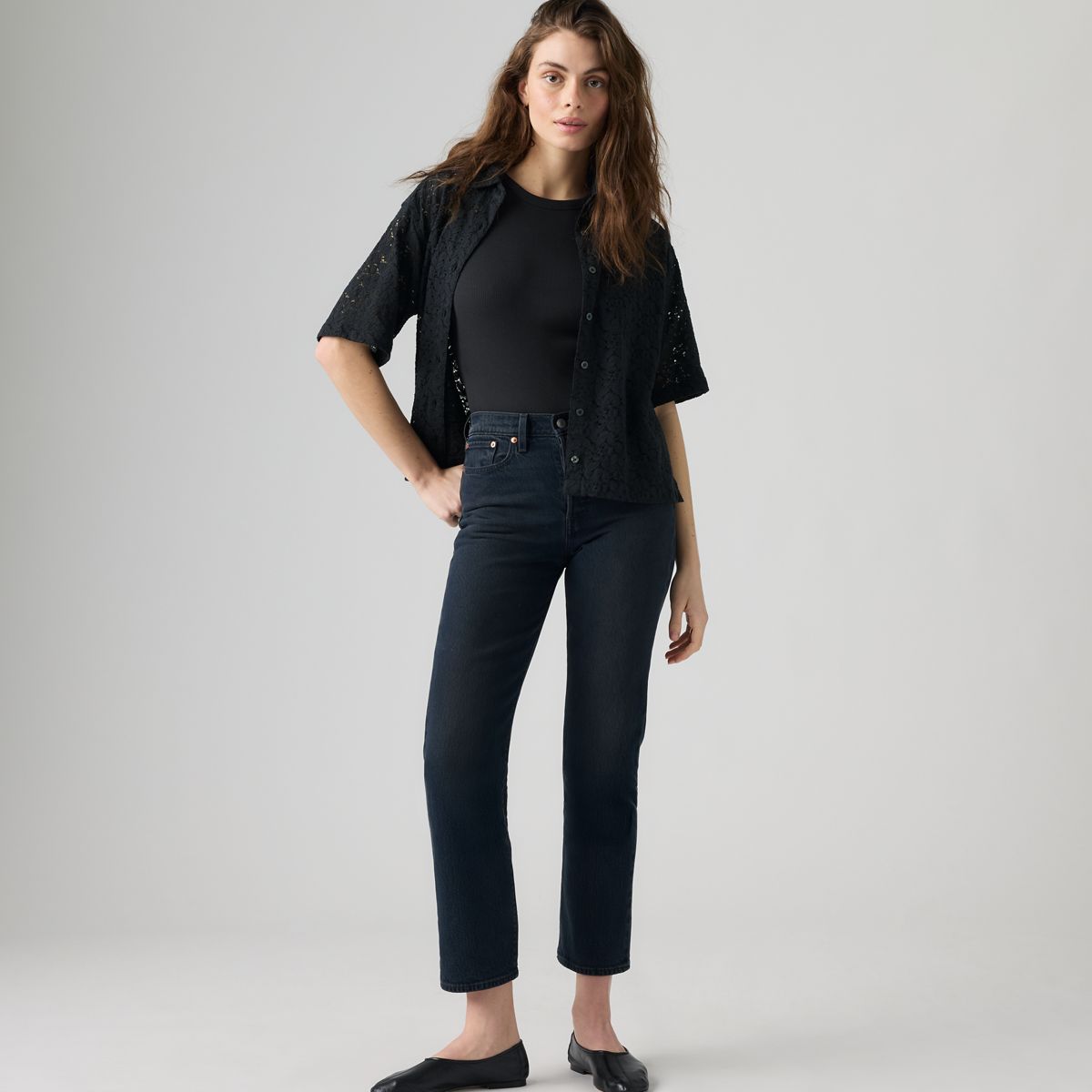 Wedgie Straight Ankle Women's Jeans — Get Inked - Black