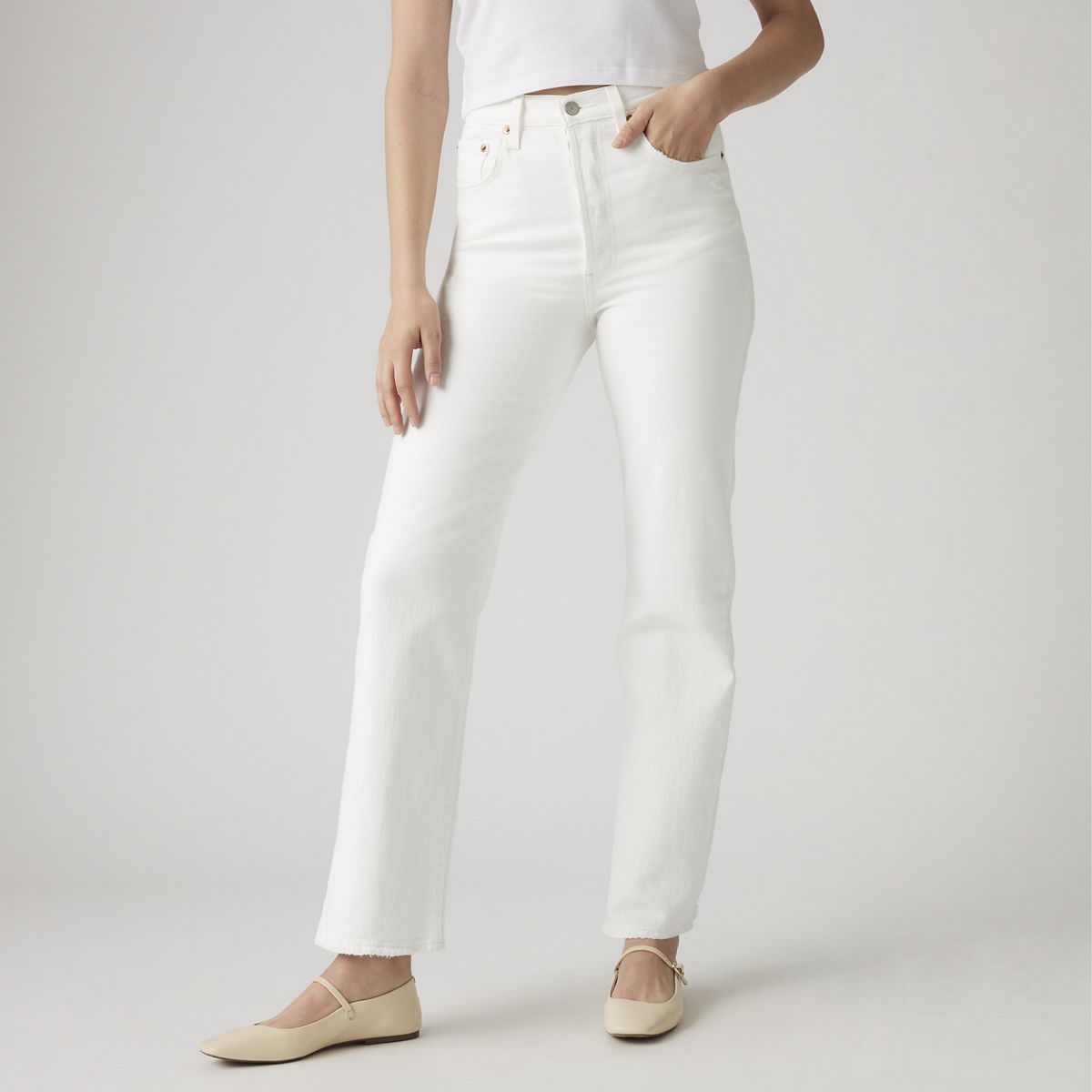 Ribcage Straight Ankle Women's Jeans — Cloud Over - White