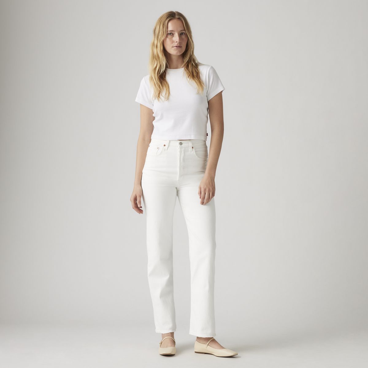 Ribcage Straight Ankle Women's Jeans — Cloud Over - White