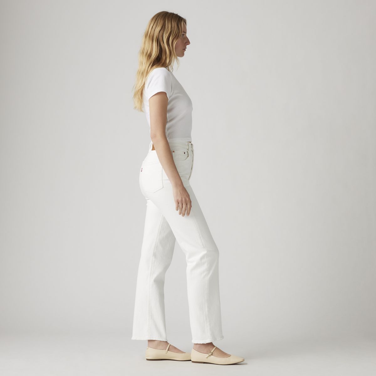 Ribcage Straight Ankle Women's Jeans — Cloud Over - White