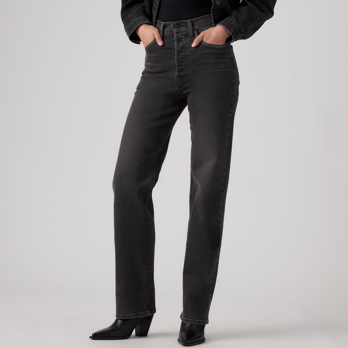 Ribcage Straight Full Length Women's Jeans — Road Less Travelled - Black