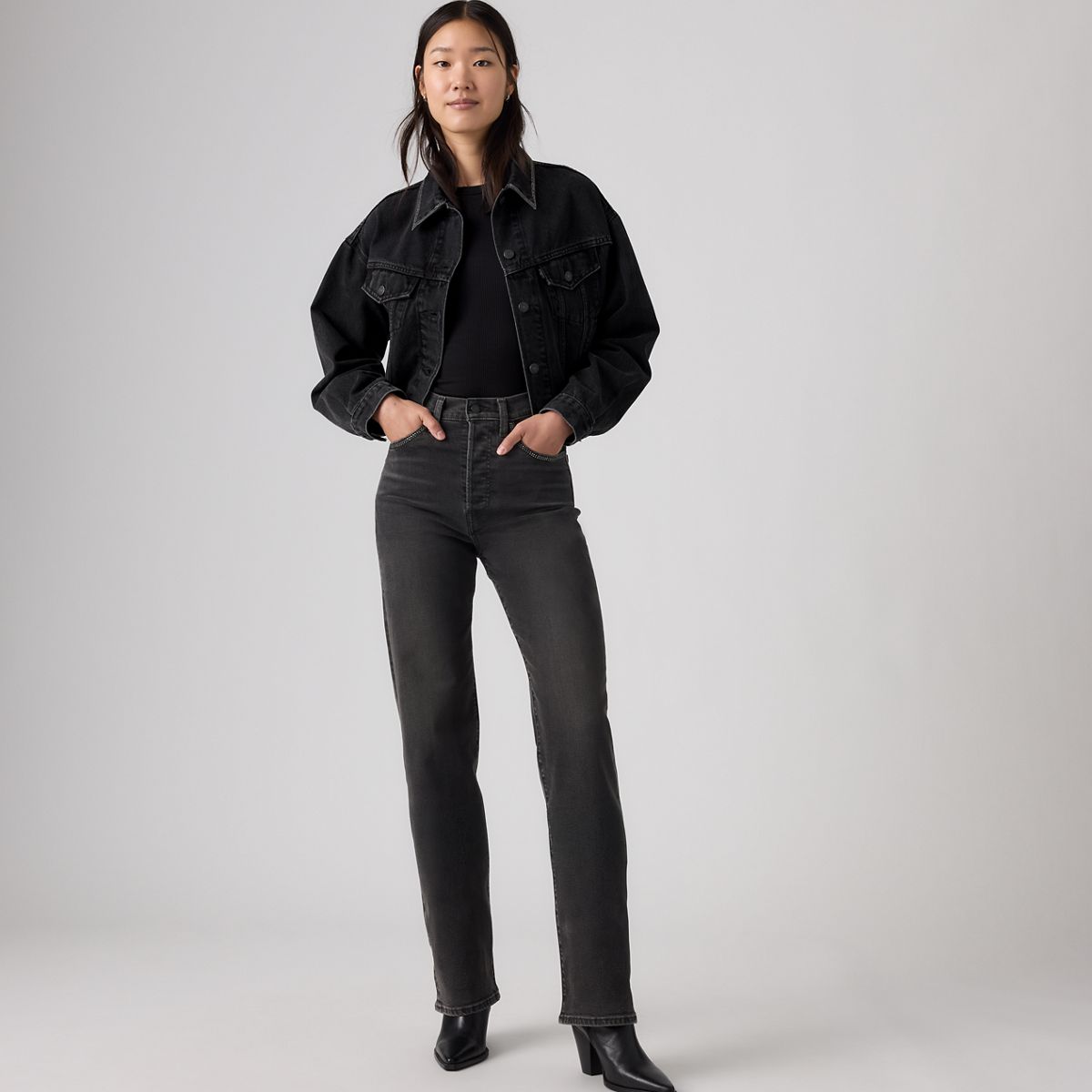 Ribcage Straight Full Length Women's Jeans — Road Less Travelled - Black