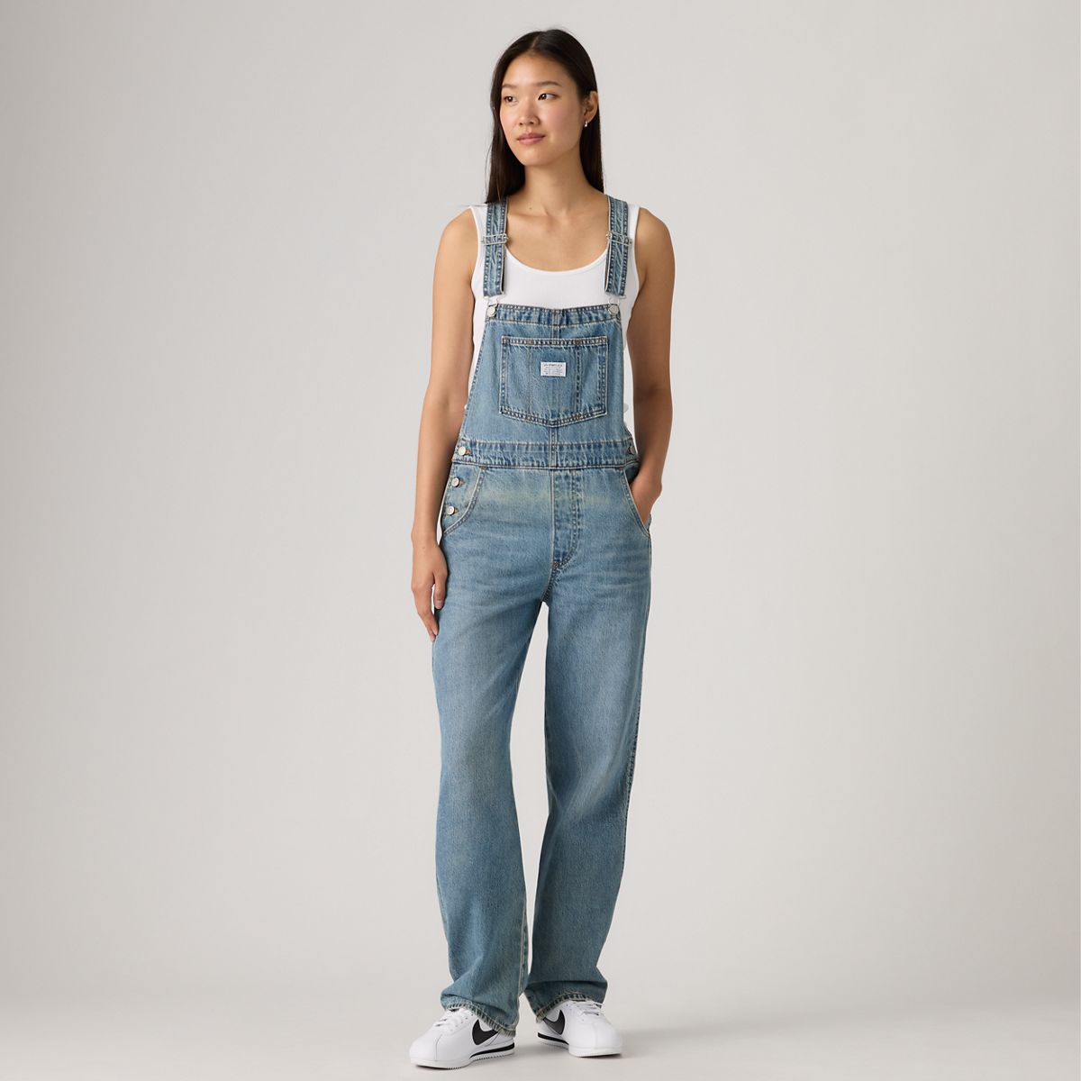 Vintage Denim Women's Overalls — File Away - Medium Wash