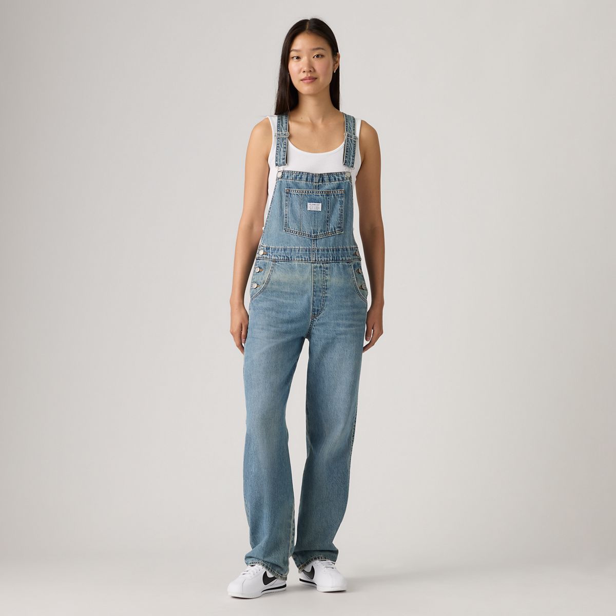 Vintage Denim Women's Overalls — File Away - Medium Wash