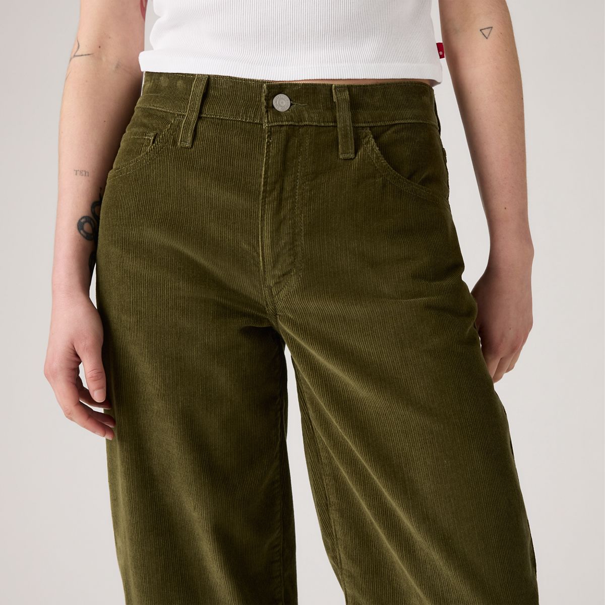 Baggy Dad Corduroy Women's Pants — Ivy Green - Green