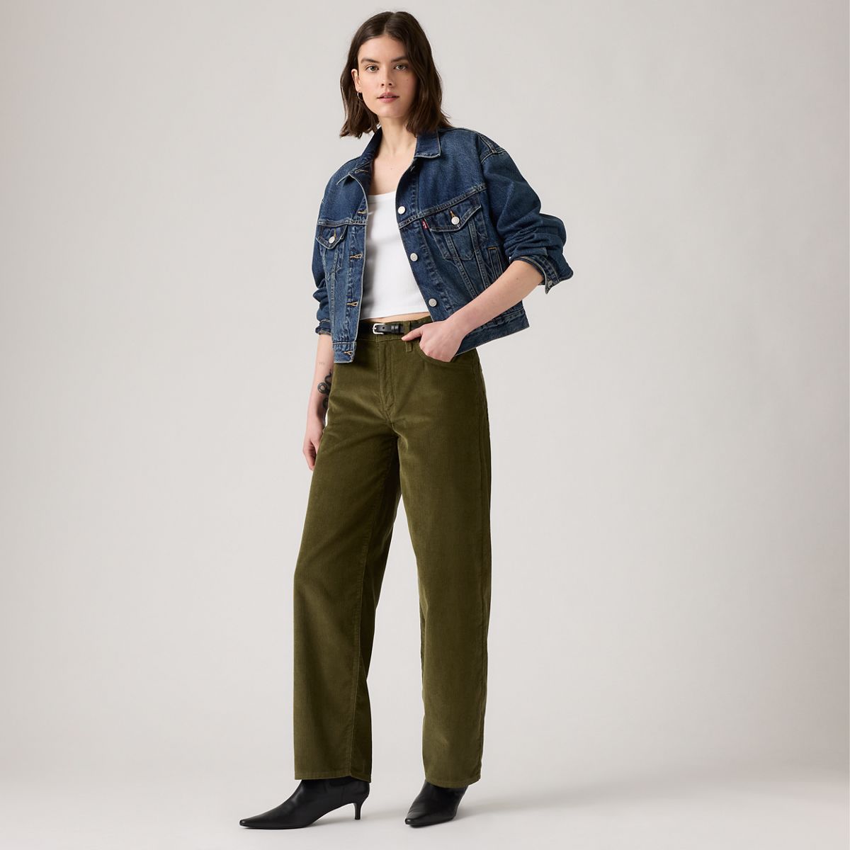 Baggy Dad Corduroy Women's Pants — Ivy Green - Green