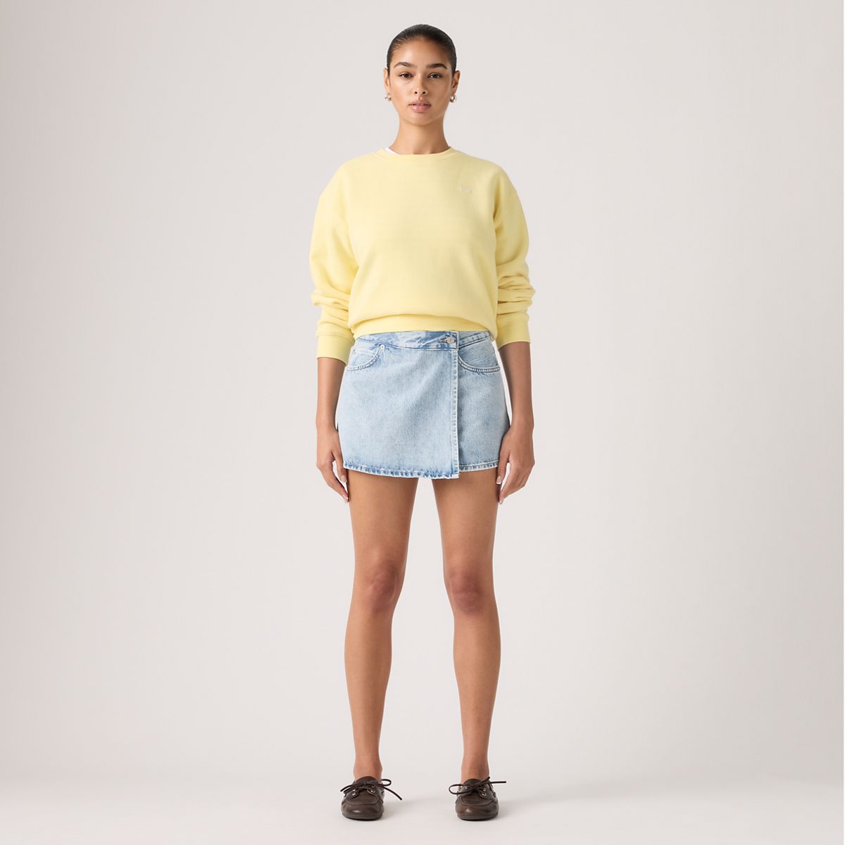 Crossover Skort — Abraided Art Skirt - Light Wash
