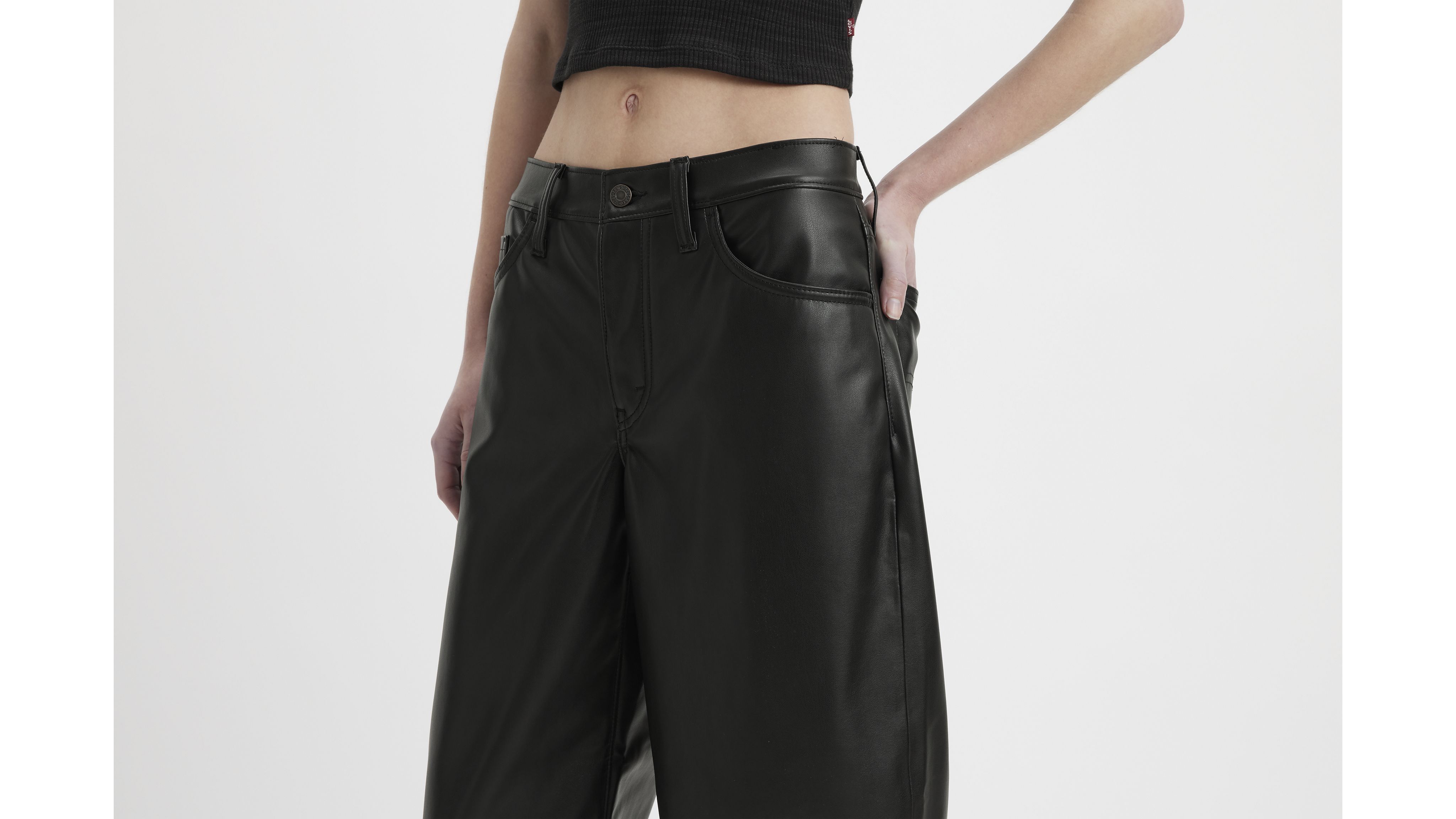 Faux Leather Baggy Dad Women's Pants 2