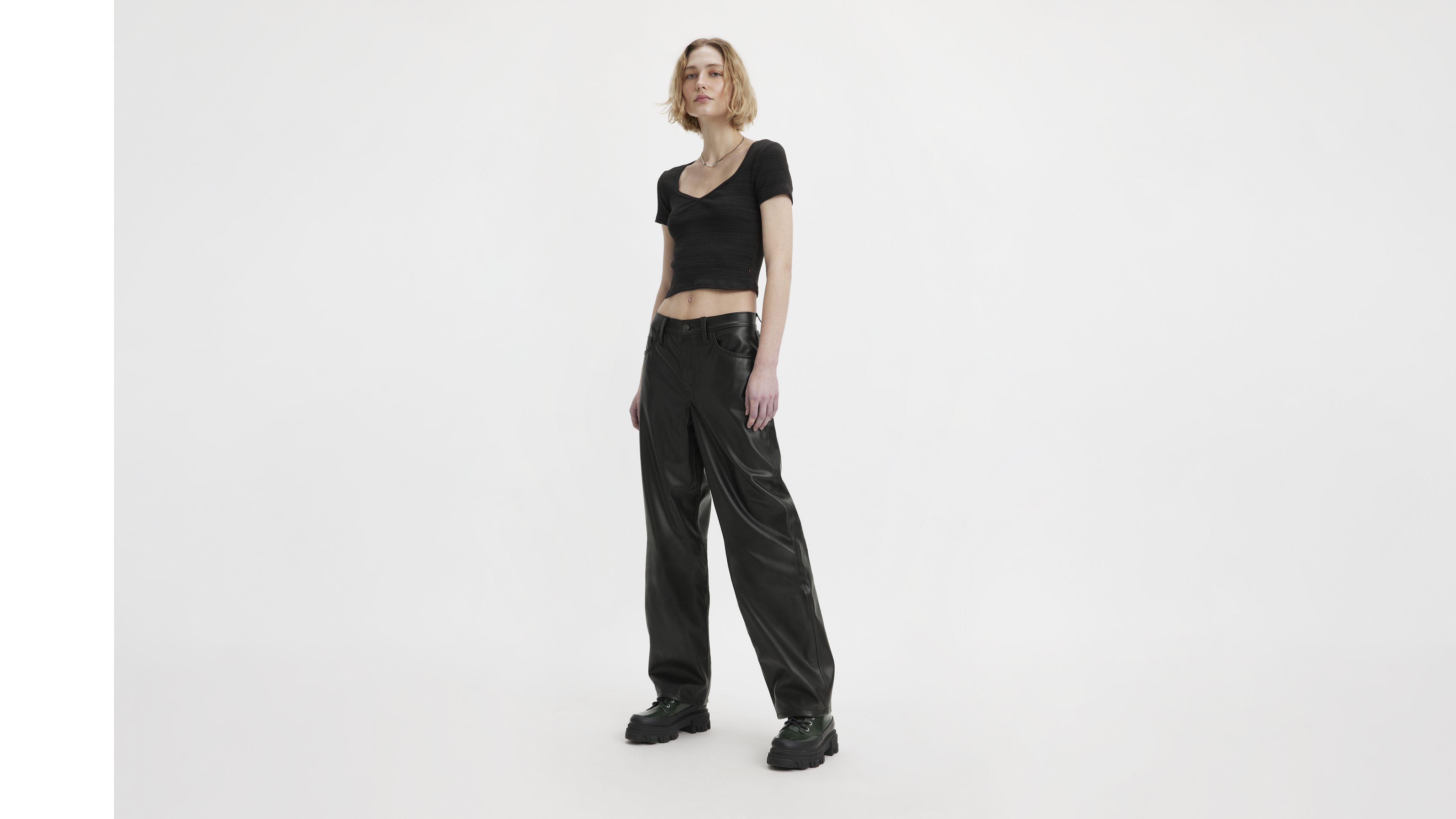 Faux Leather Baggy Dad Women's Pants 1