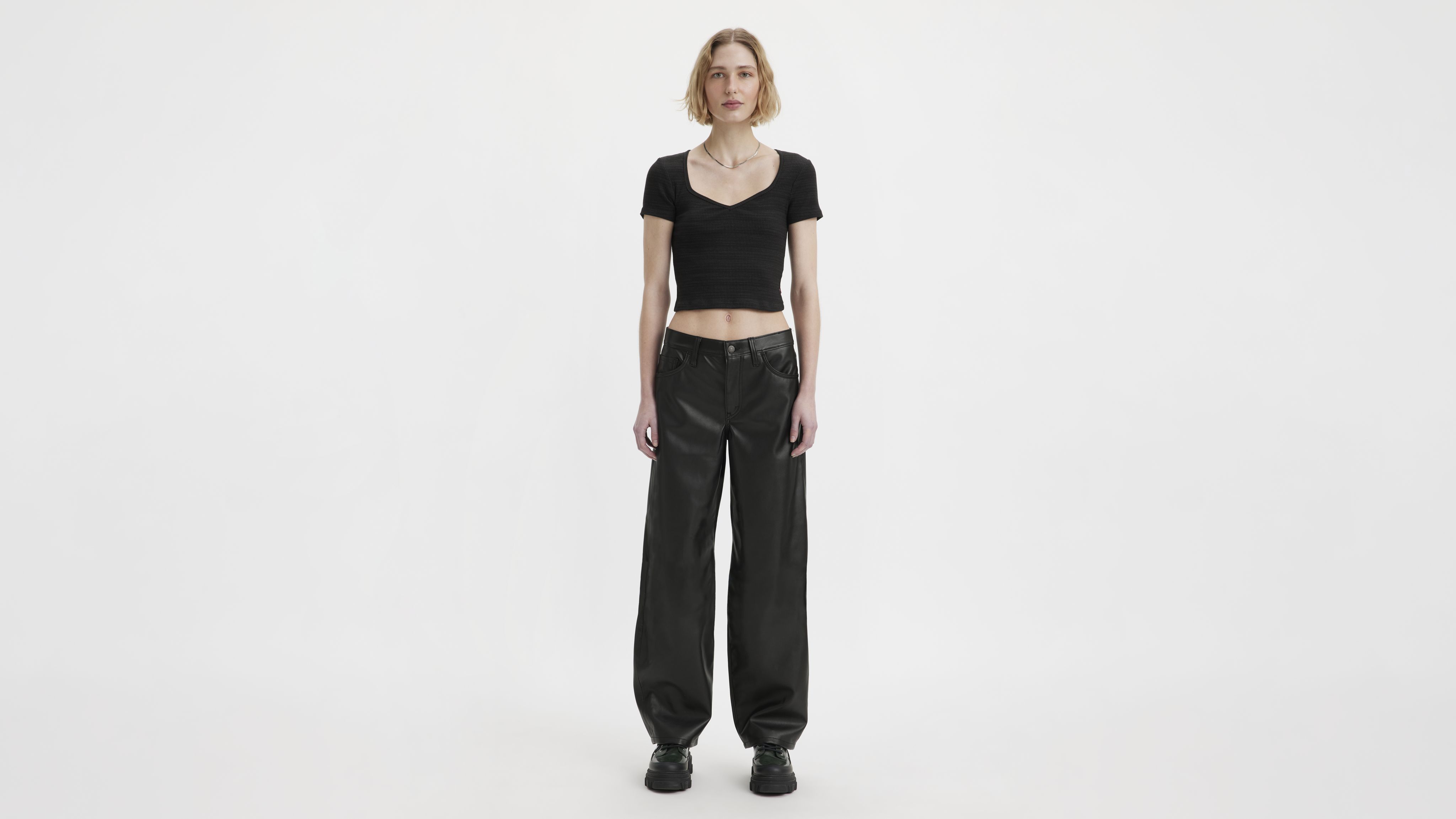 Faux Leather Baggy Dad Women's Pants 5