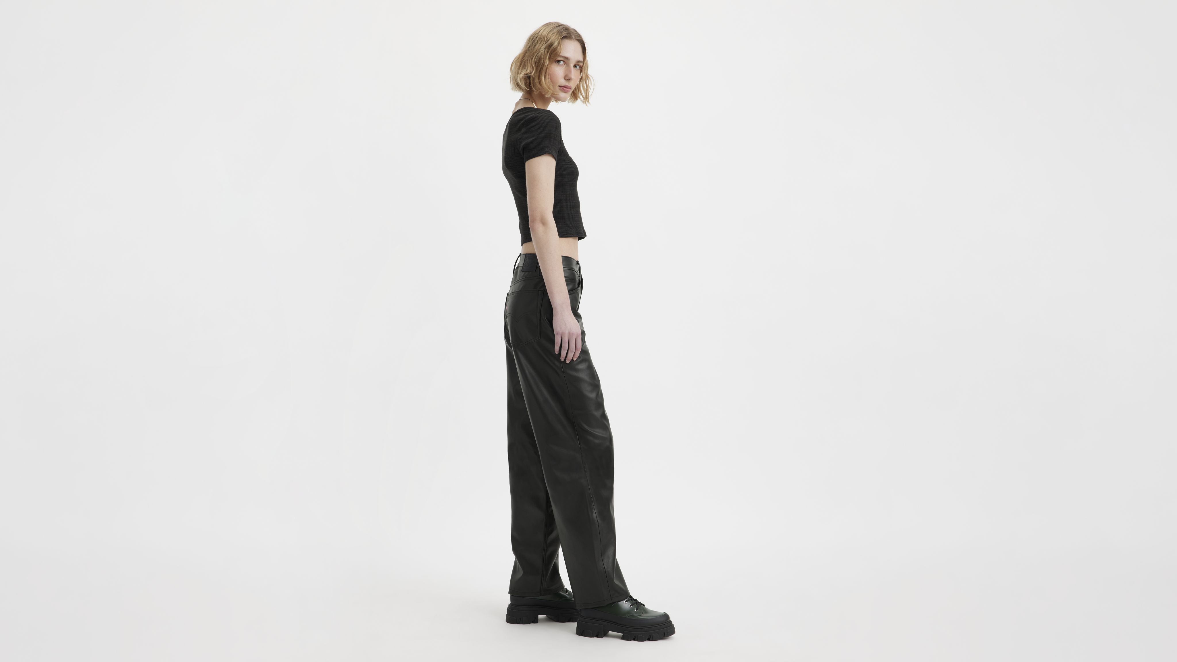 Faux Leather Baggy Dad Women's Pants 4