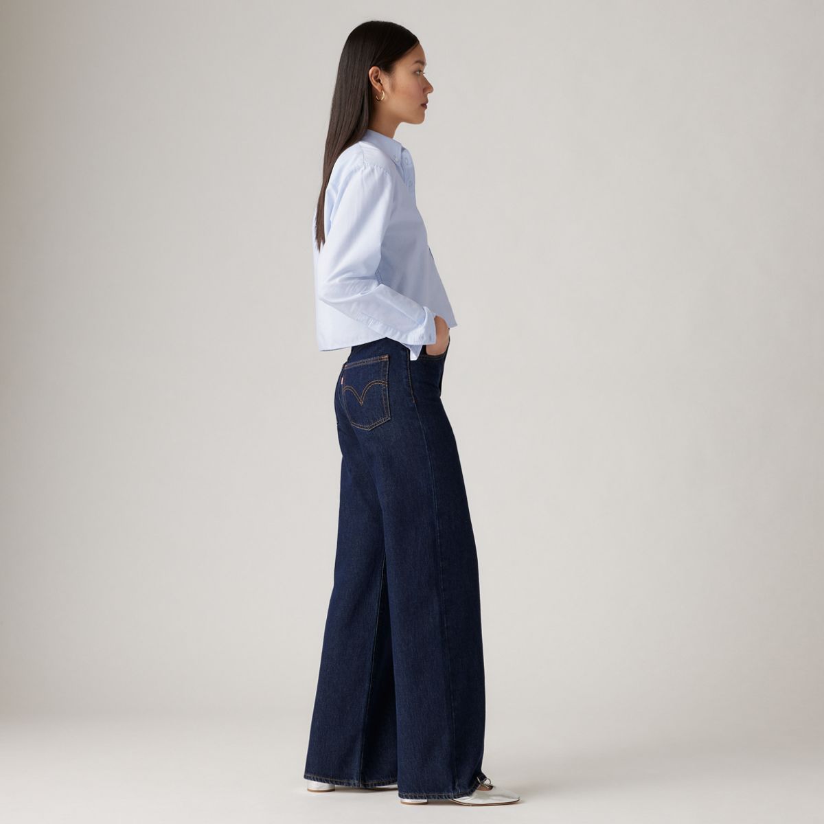 Ribcage Wide-Leg Women's Jeans — Shaded View - Dark Wash