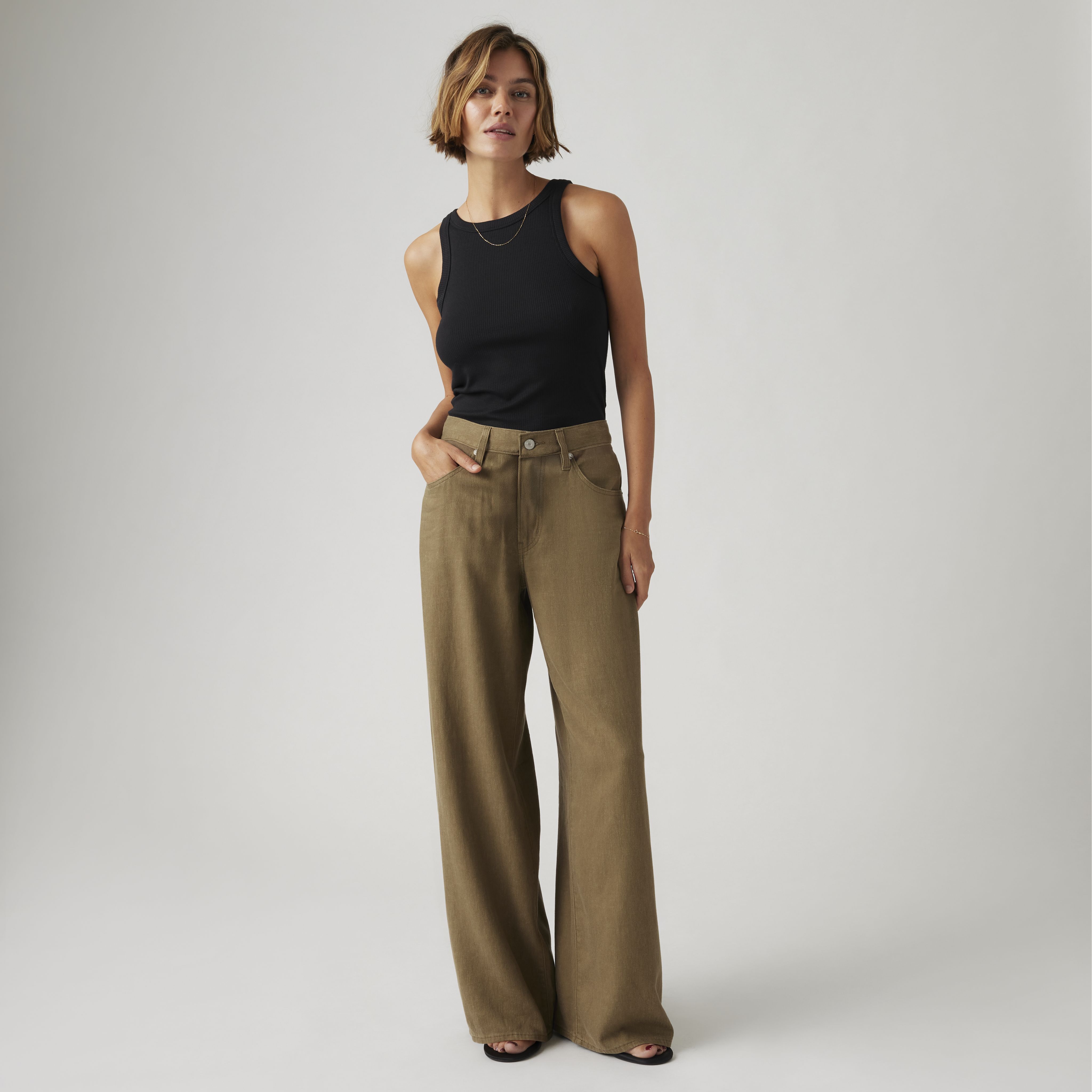 XL Baggy Straight Linen Blend Women's Pants 1
