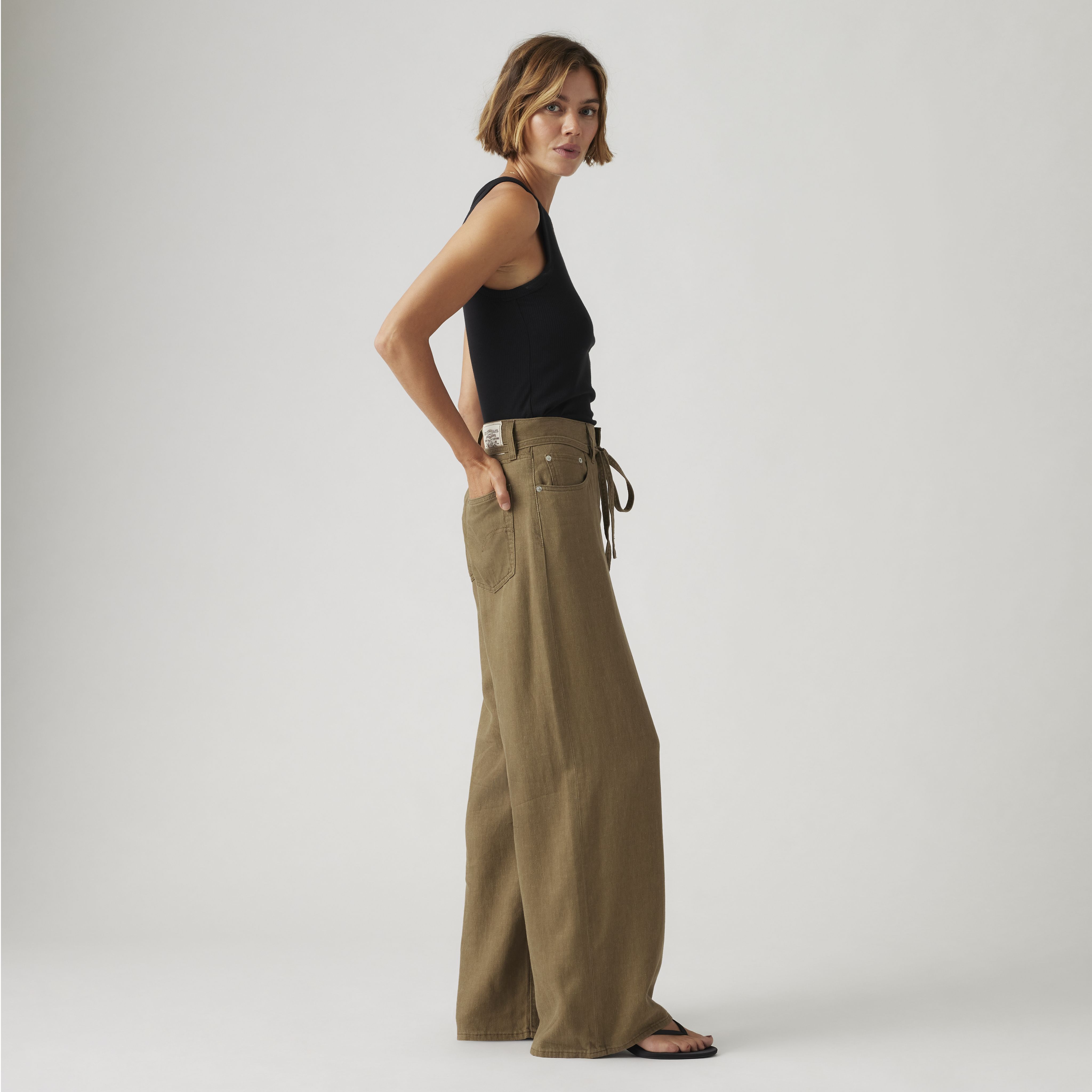 XL Baggy Straight Linen Blend Women's Pants 4