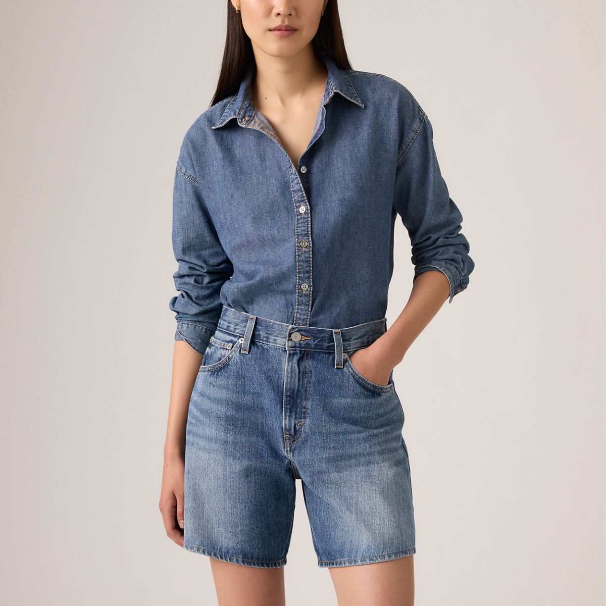 High Rise Baggy Women's Shorts — Memory Short - Medium Wash