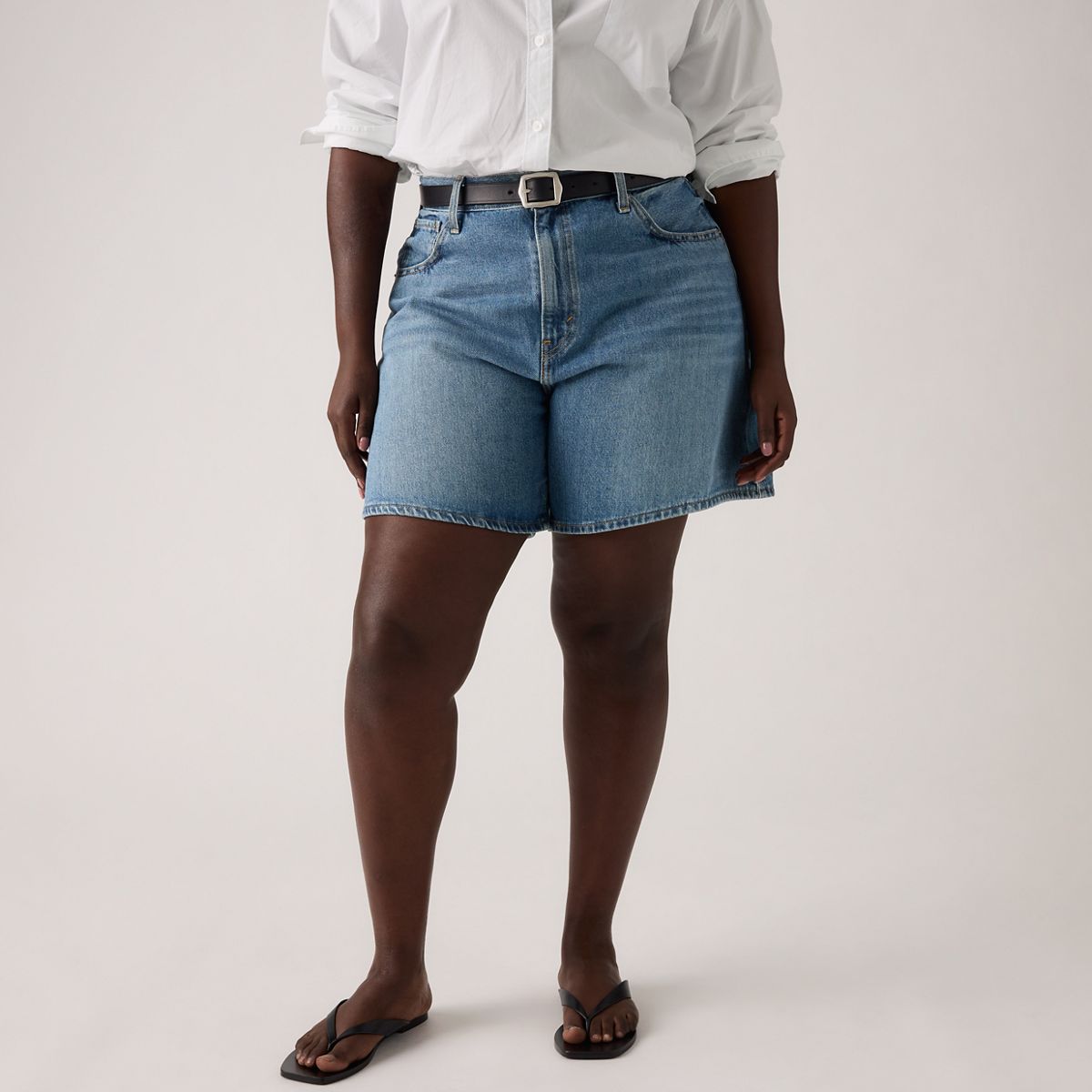 High Rise Baggy Women's Shorts — Memory Short - Medium Wash