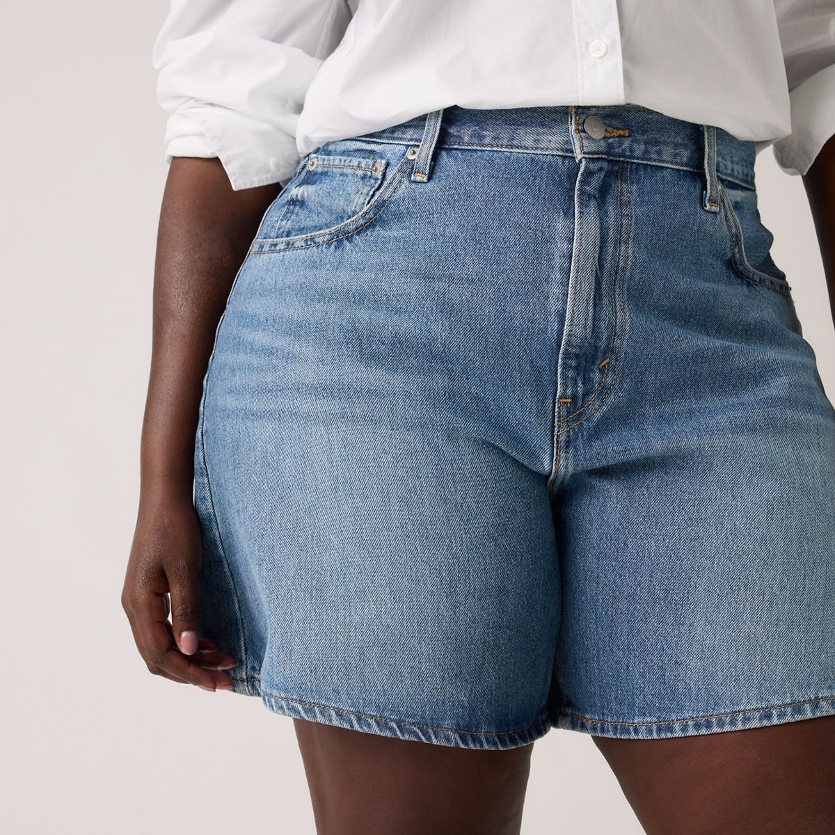 High Rise Baggy Women's Shorts — Memory Short - Medium Wash