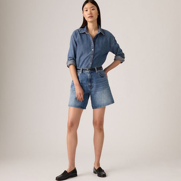 High Rise Baggy Women's Shorts — Memory Short - Medium Wash