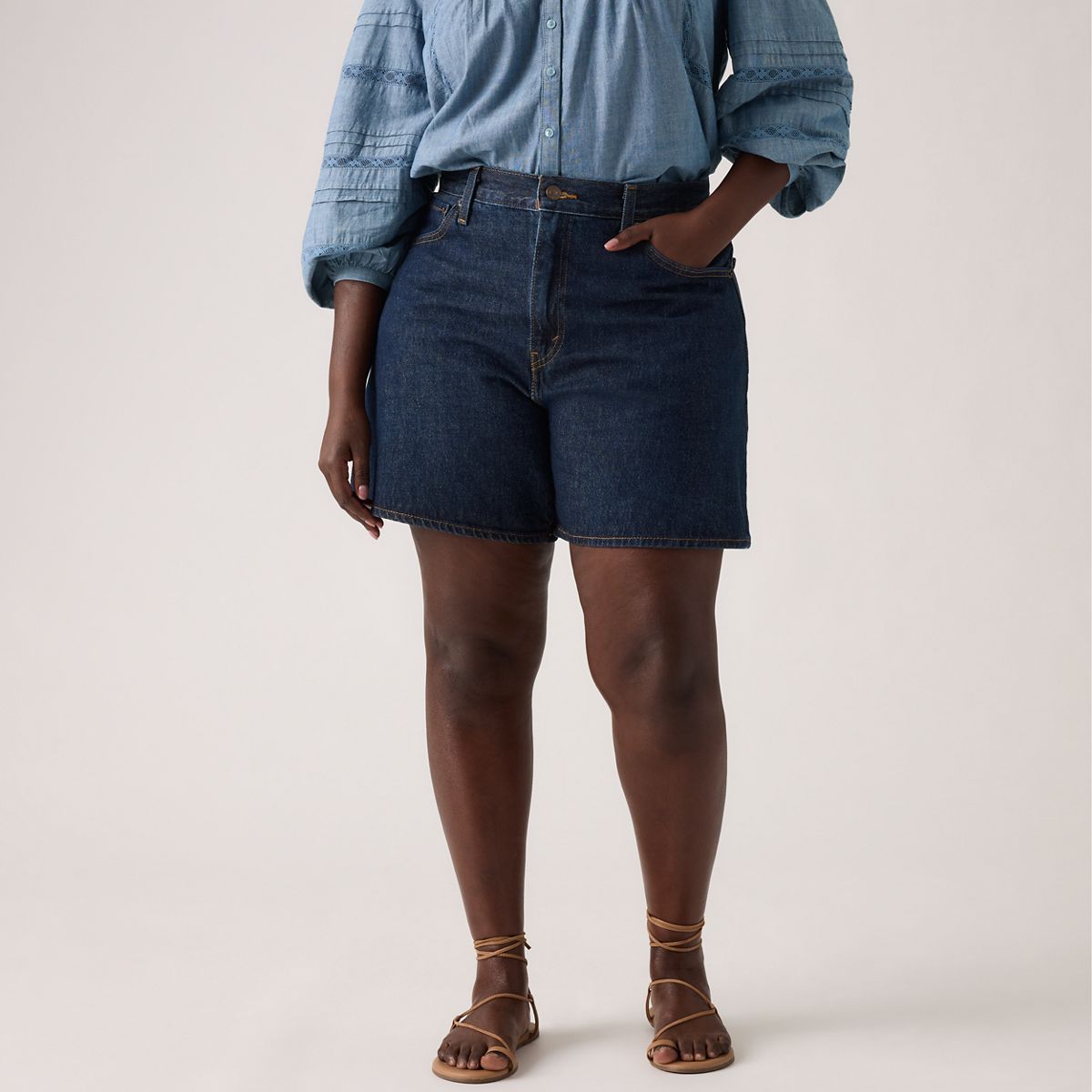 High Rise Baggy Women's Shorts — Remember Together - Dark Wash