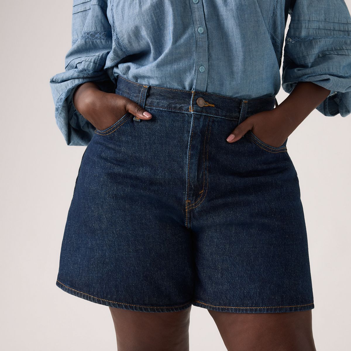 High Rise Baggy Women's Shorts — Remember Together - Dark Wash
