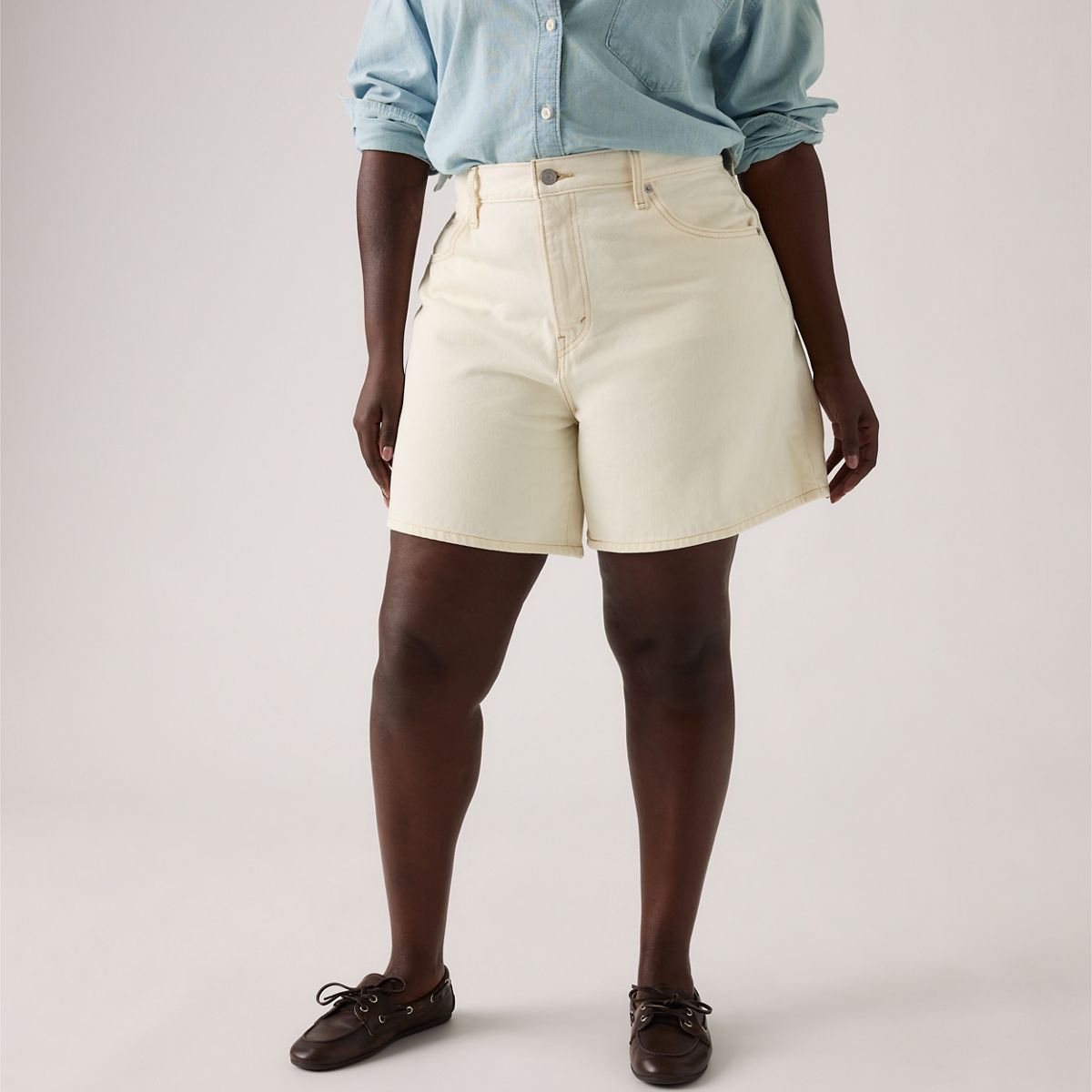 High Rise Baggy Women's Shorts — Snowing In LA - White