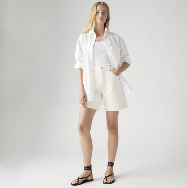 High Rise Baggy Women's Shorts — Snowing In LA - White