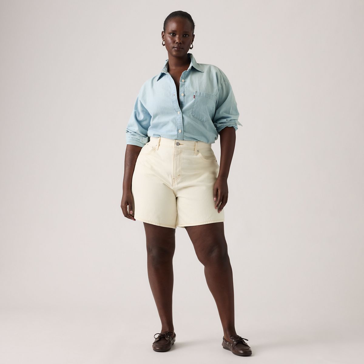 High Rise Baggy Women's Shorts — Snowing In LA - White