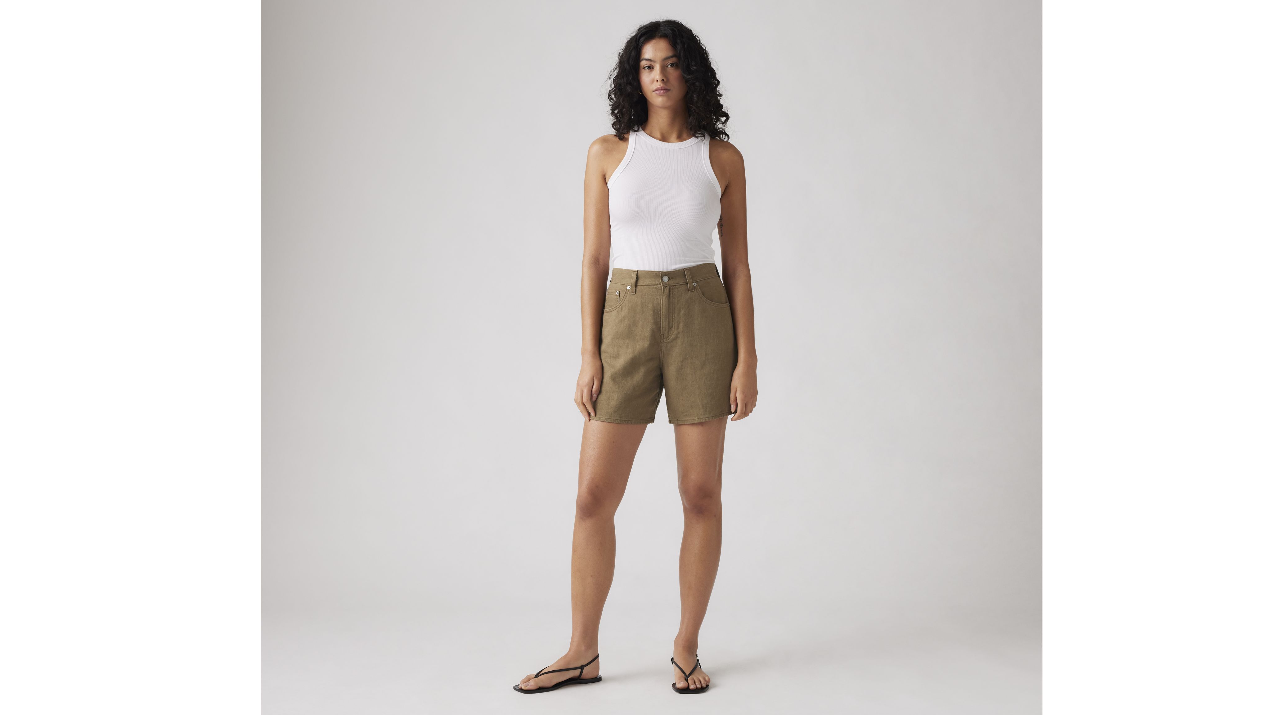 High Rise Baggy Linen Blend Lightweight Women's Shorts 10