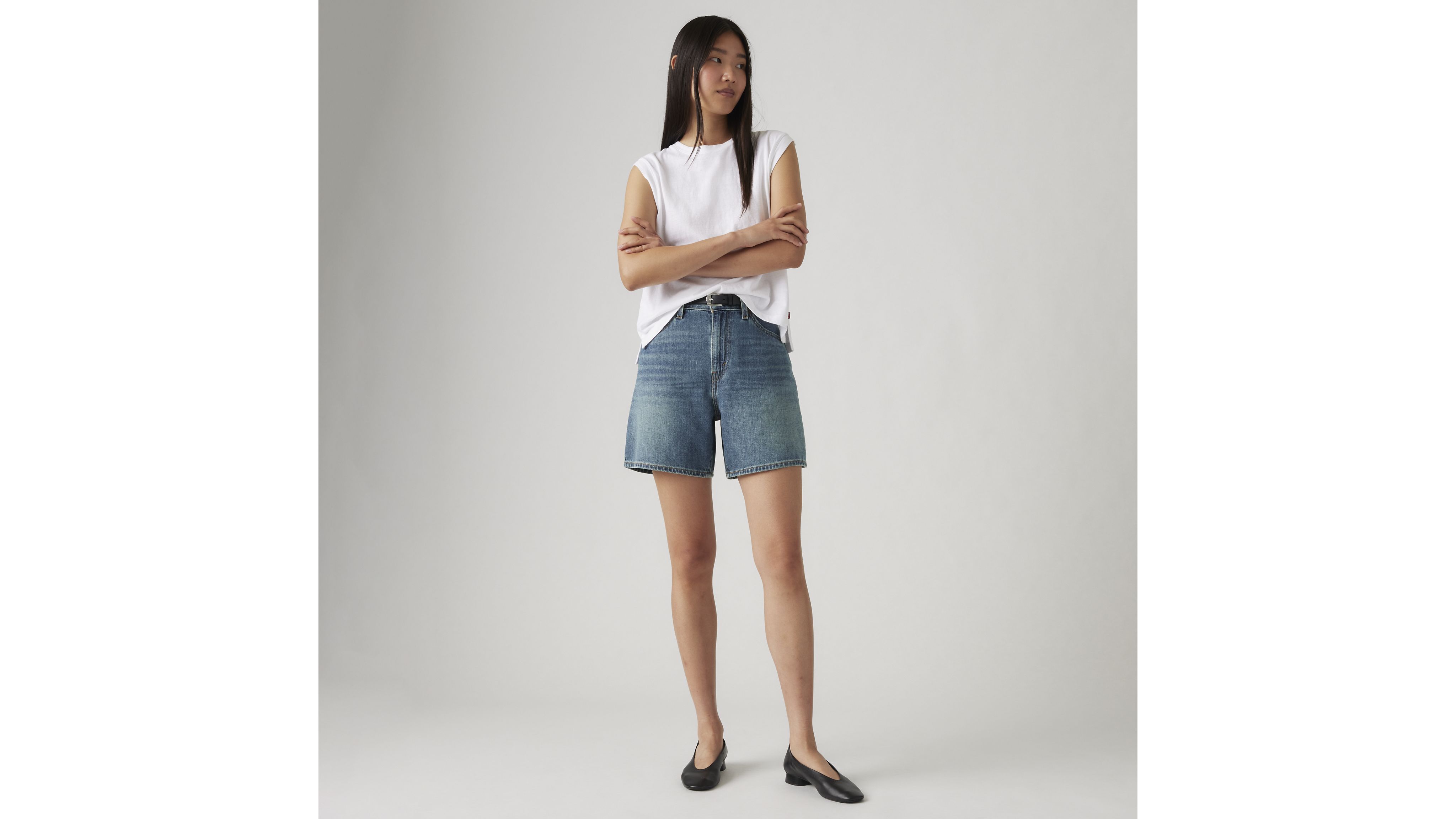 High Rise Baggy Linen+ Denim Lightweight Women's Shorts 1