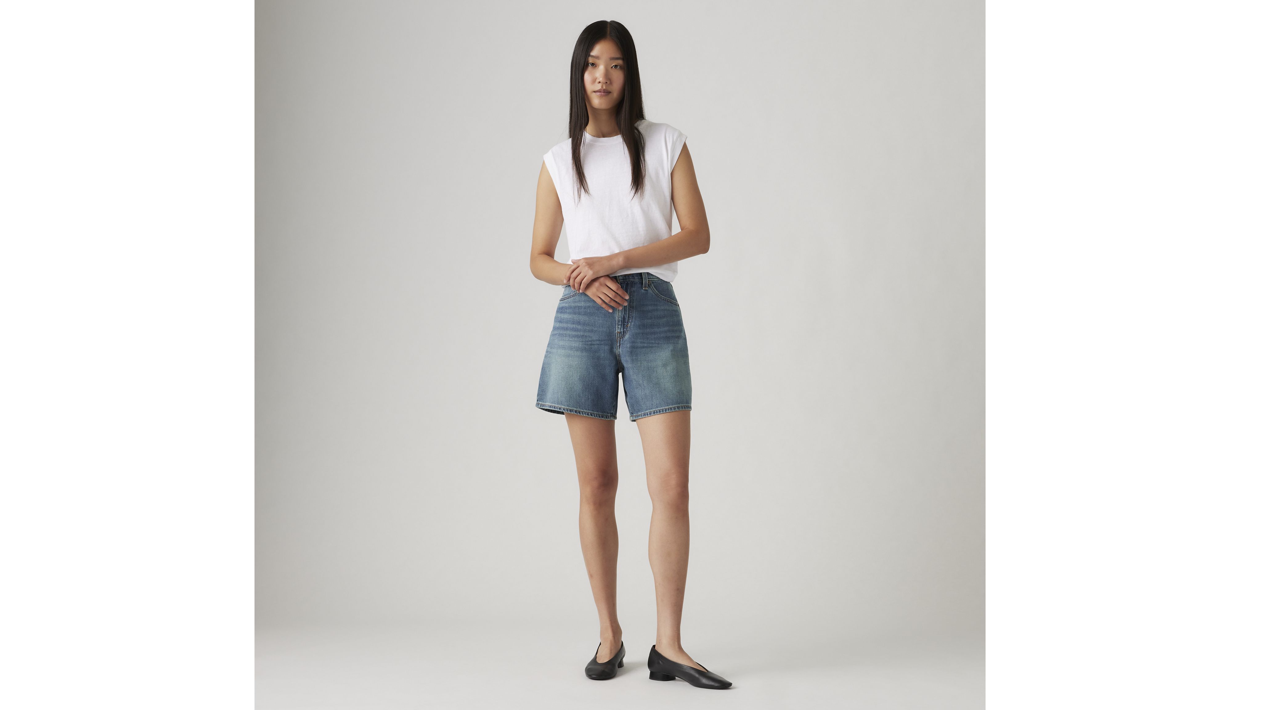 High Rise Baggy Linen+ Denim Lightweight Women's Shorts 5