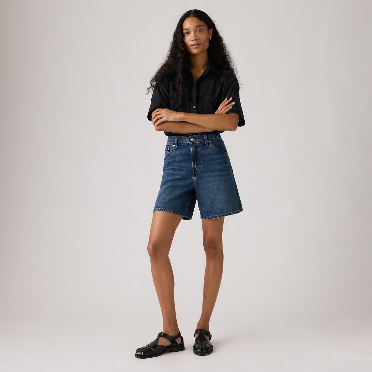 High Rise Baggy Women's Shorts — Achieve Everything - Dark Wash