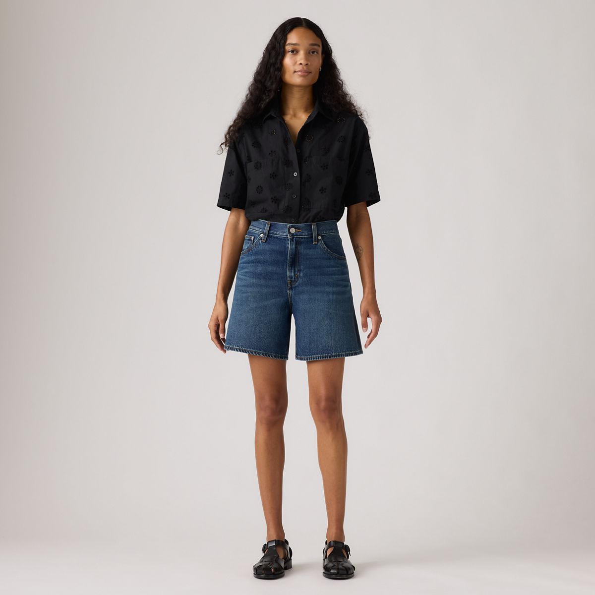 High Rise Baggy Women's Shorts — Achieve Everything - Dark Wash