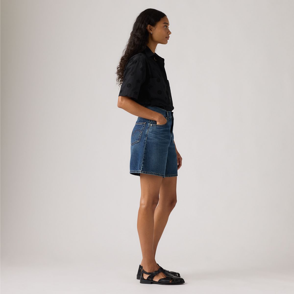 High Rise Baggy Women's Shorts — Achieve Everything - Dark Wash