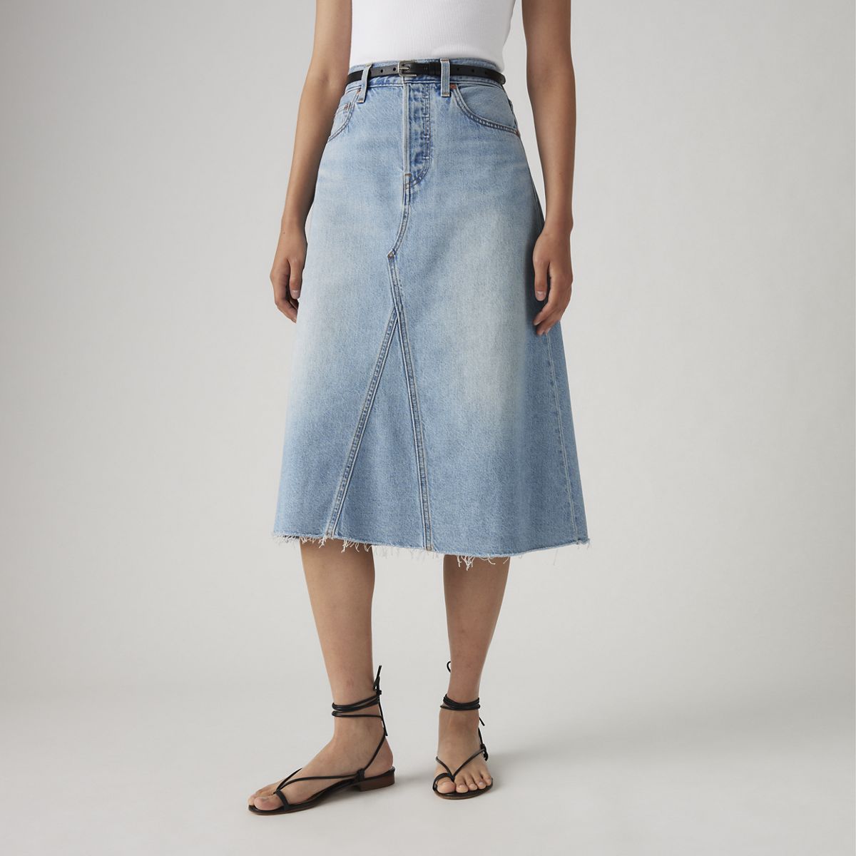 High-Rise A-Line Decon Skirt — Secret Secret - Light Wash