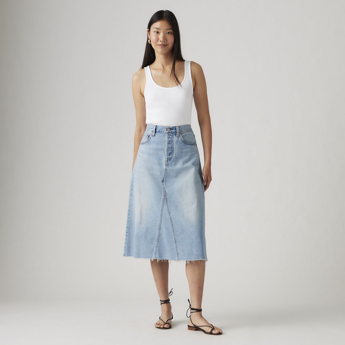 High-Rise A-Line Decon Skirt — Secret Secret - Light Wash