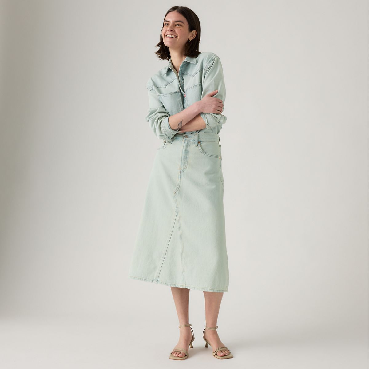 High-Rise A-Line Decon Skirt — That's It - Light Wash