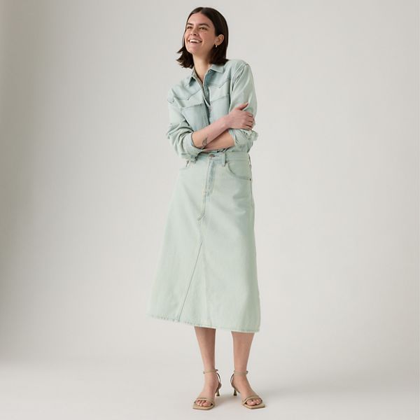 High-Rise A-Line Decon Skirt — That's It - Light Wash