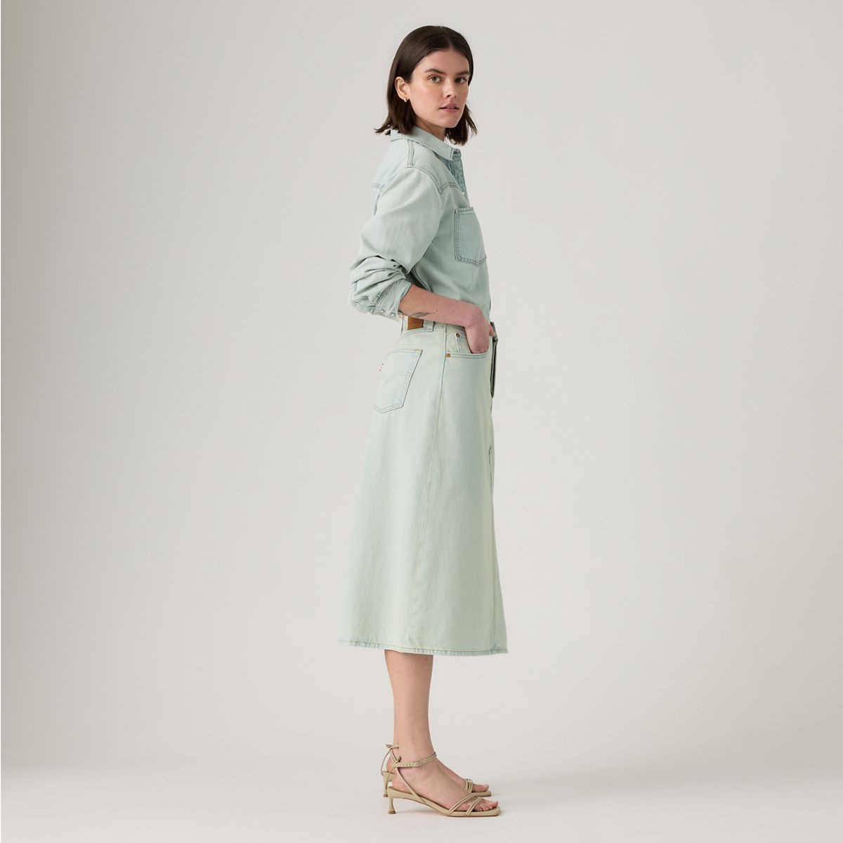 High-Rise A-Line Decon Skirt — That's It - Light Wash