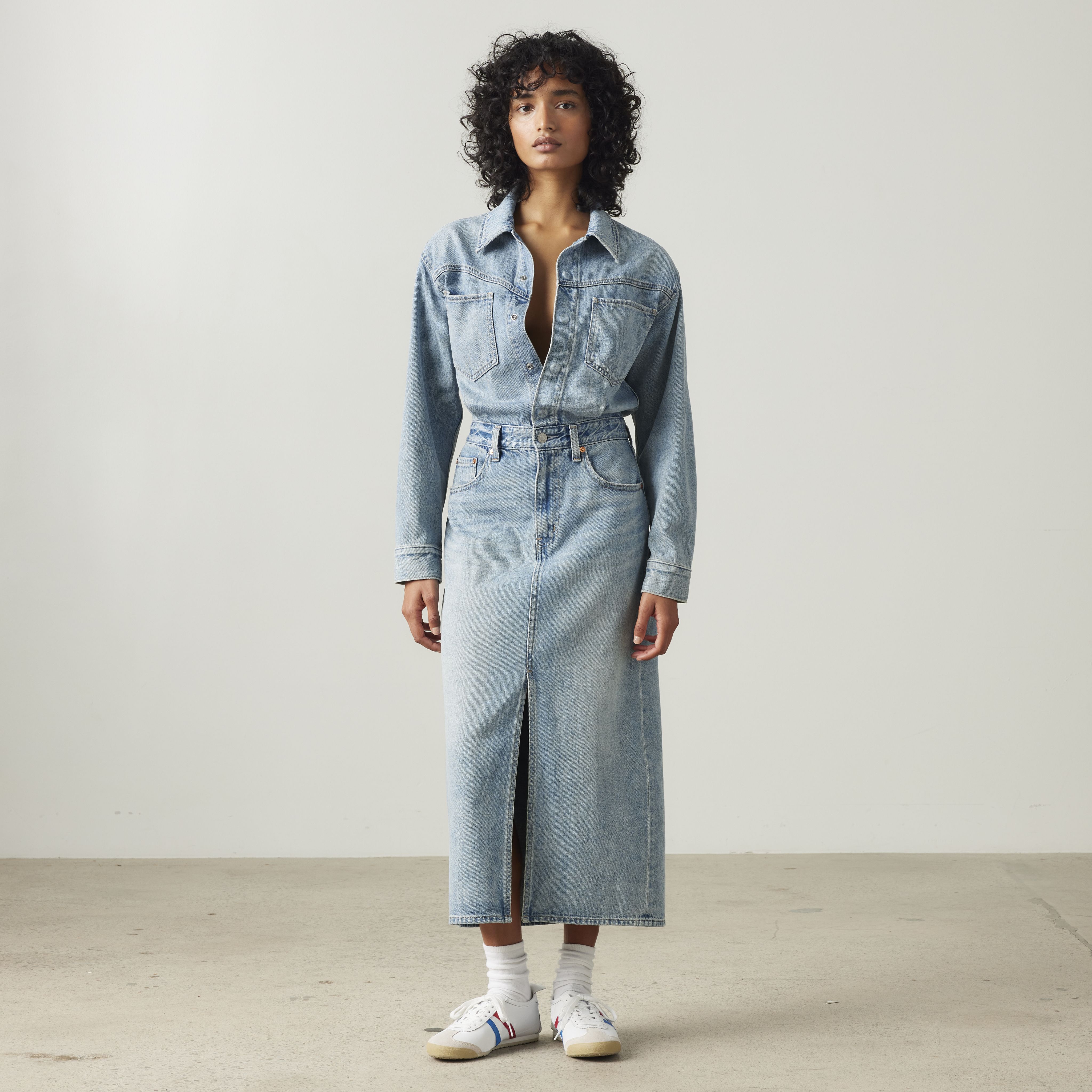 Denim midi blousejurk 12