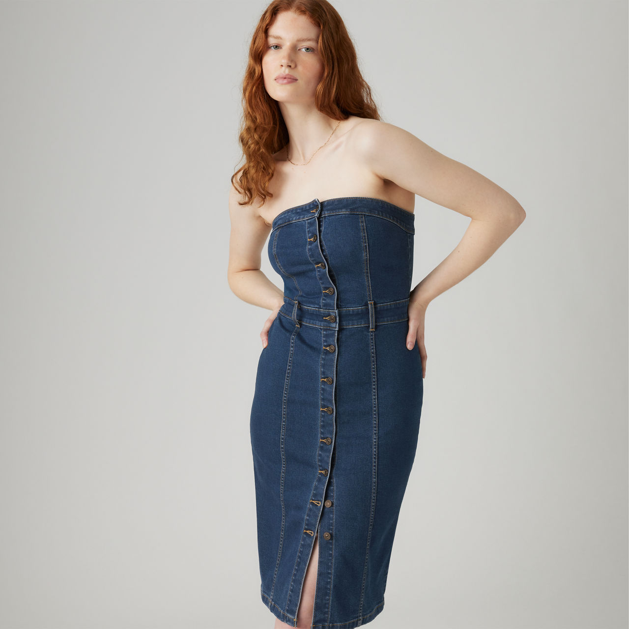ワンピース DENIM BUSTIER DOCKING FLARE DRESS セール】DENIM BUSTIER DOCKING FLARE DRESS（ワンピース）｜Ameri