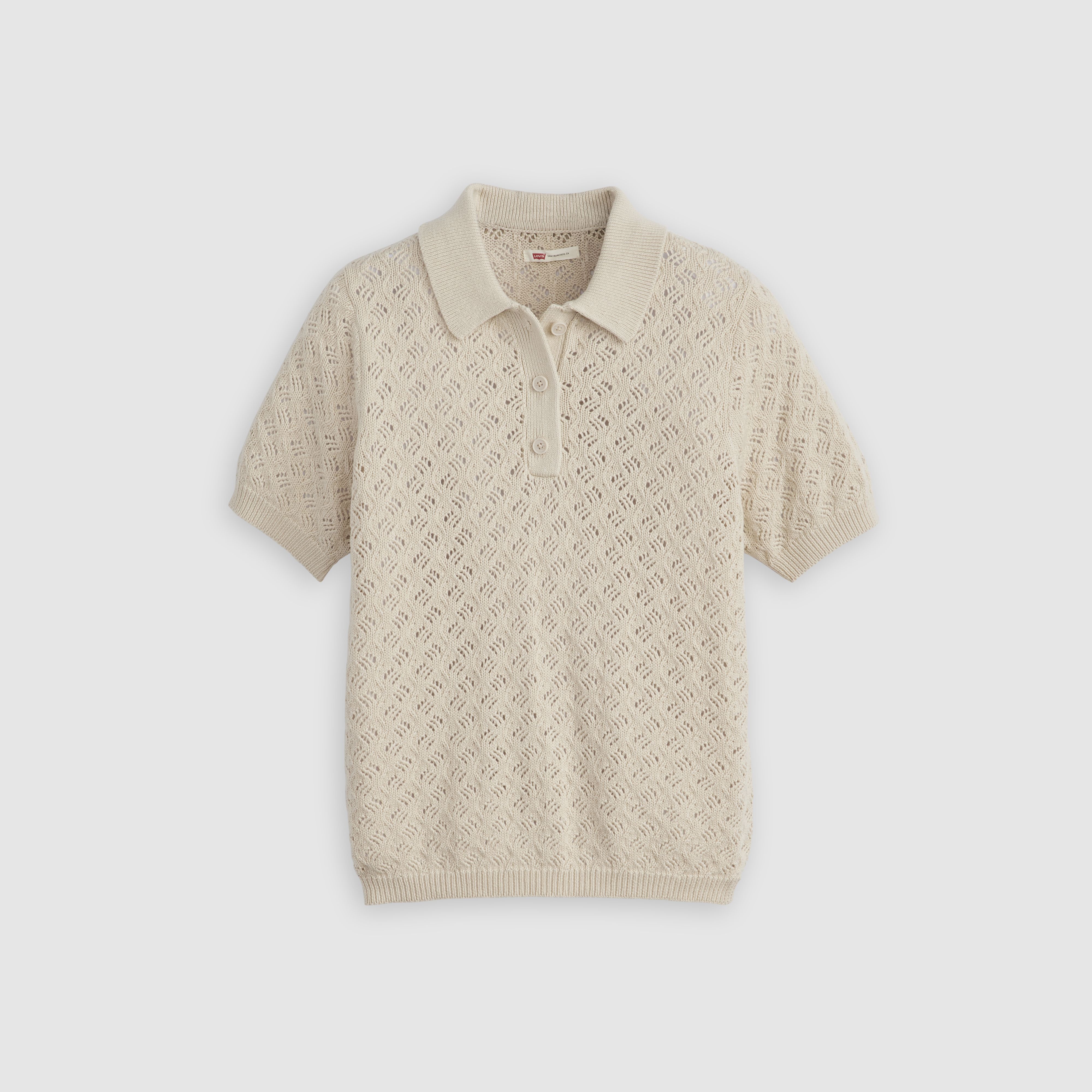 Lavender Pointelle Polo Sweater 5