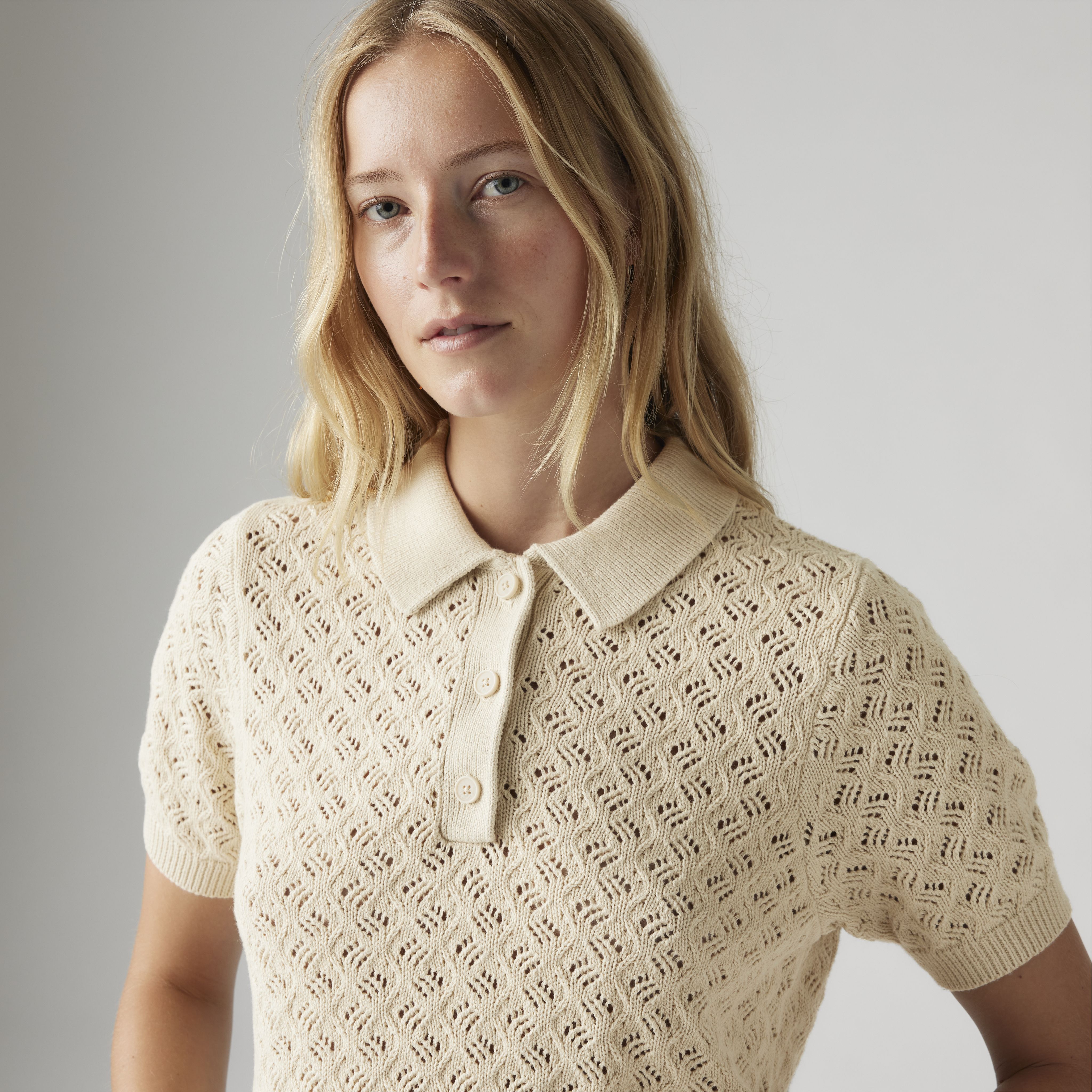 Lavender Pointelle Polo Sweater 2