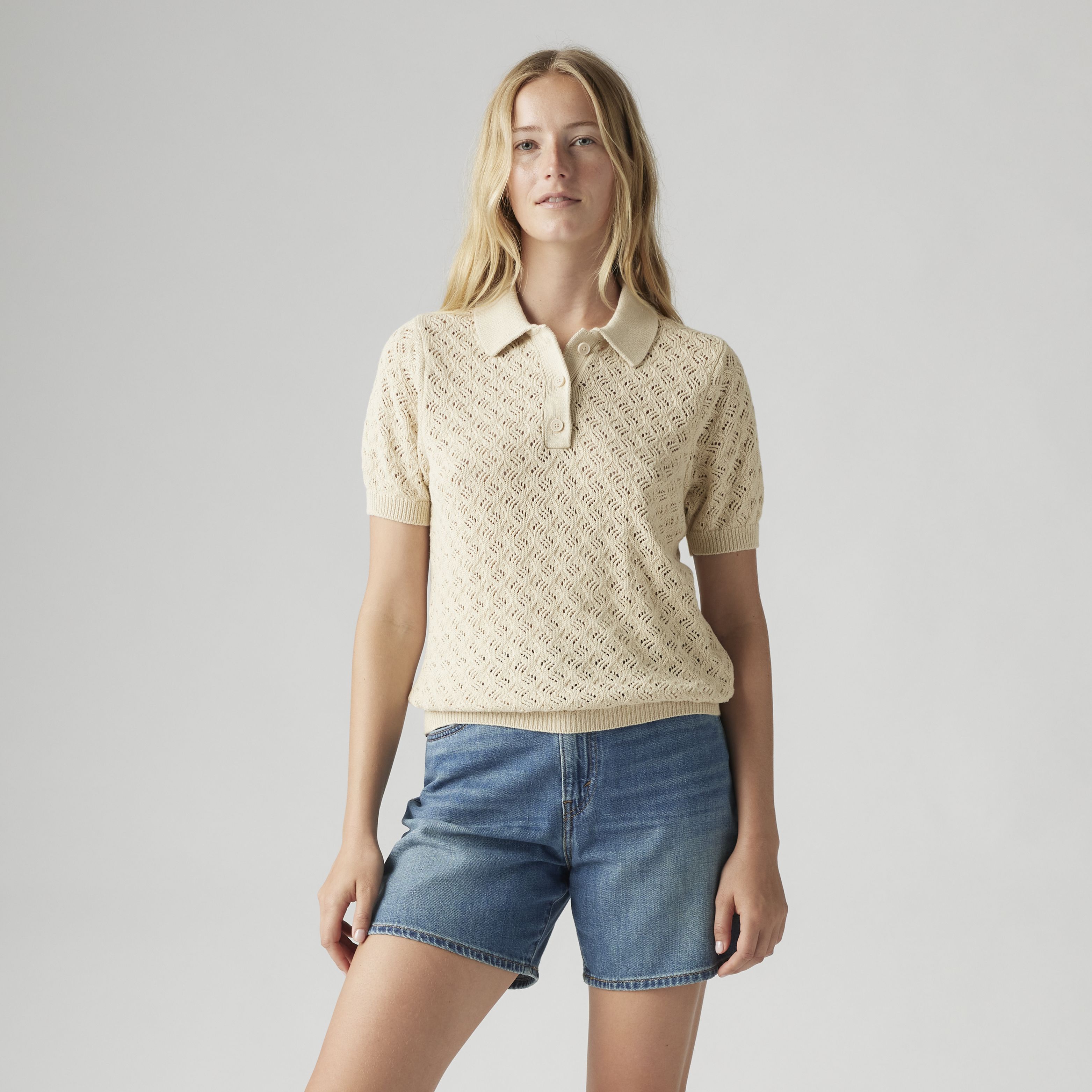 Lavender Pointelle Polo Sweater 3