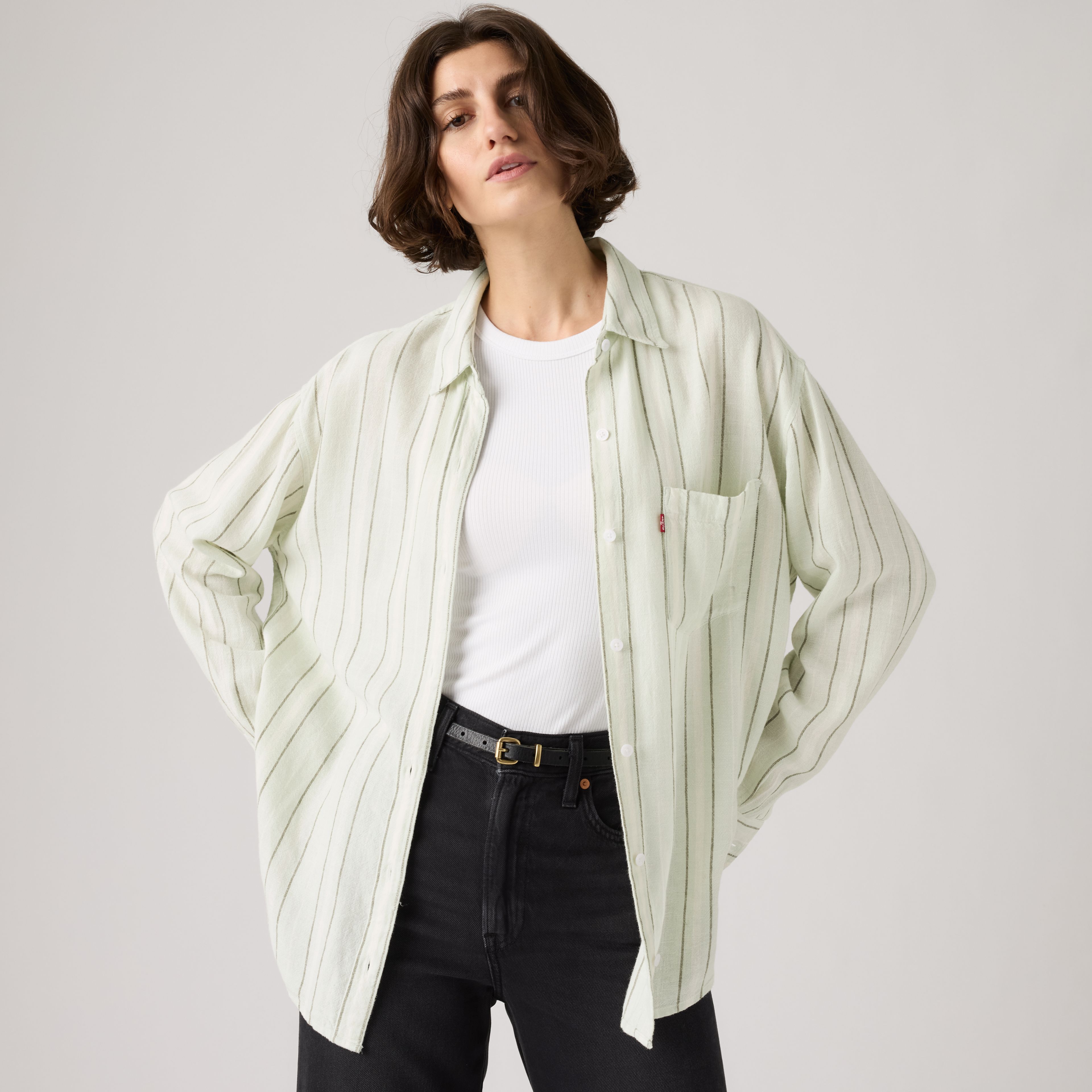 Harlie Boyfriend Linen Button Down Shirt